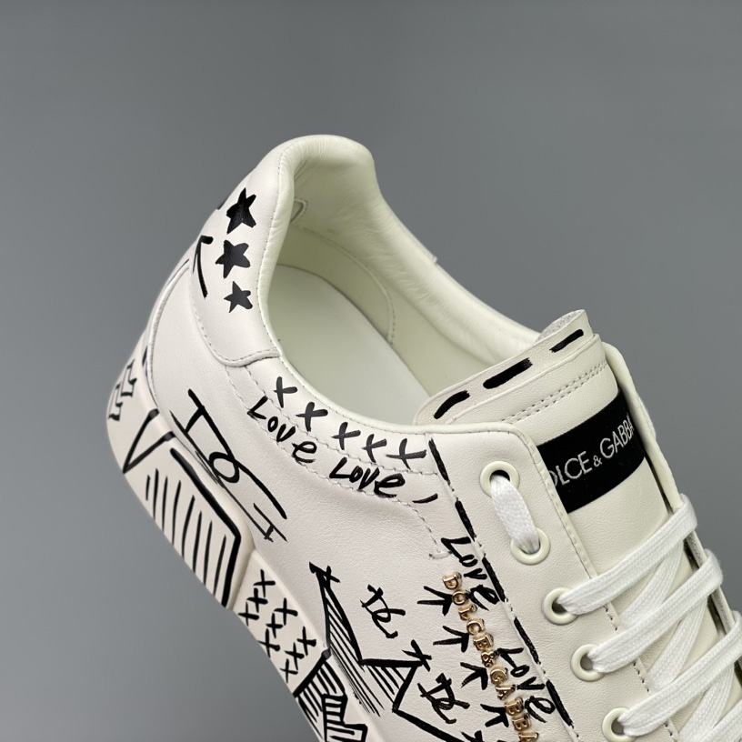 Dolce & Gabbana Hand-painted Calfskin Portofino Sneakers - EUR FASHION