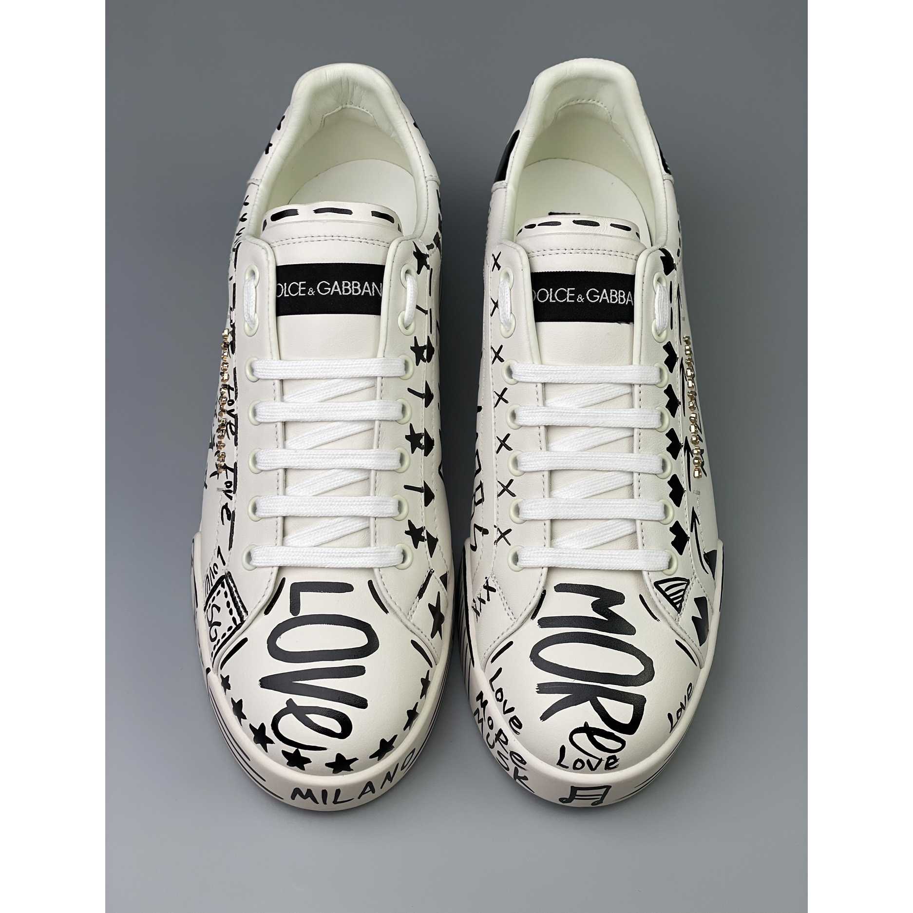 Dolce & Gabbana Hand-painted Calfskin Portofino Sneakers - EUR FASHION