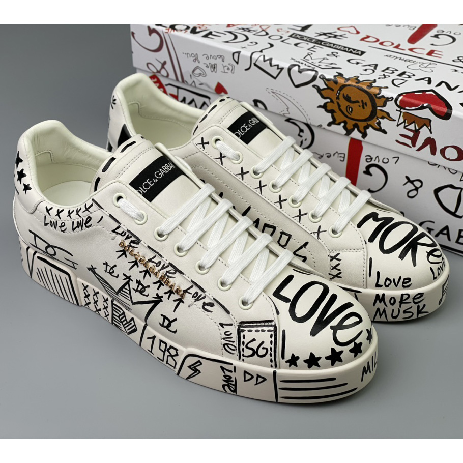 Dolce & Gabbana Hand-painted Calfskin Portofino Sneakers - EUR FASHION