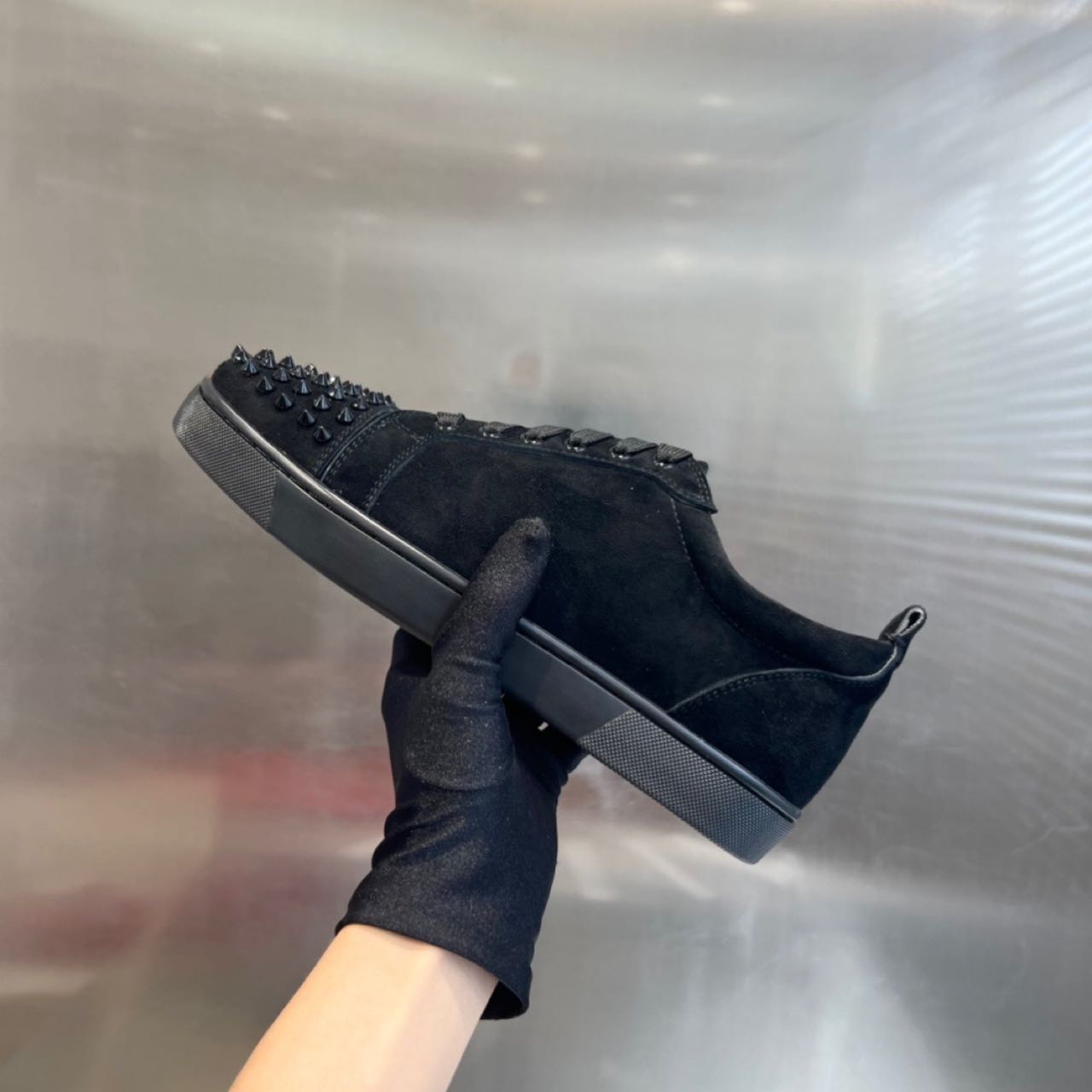 Christian Louboutin Louis Junior Spikes Sneakers - Suede calf And Spikes - Black - EUR FASHION