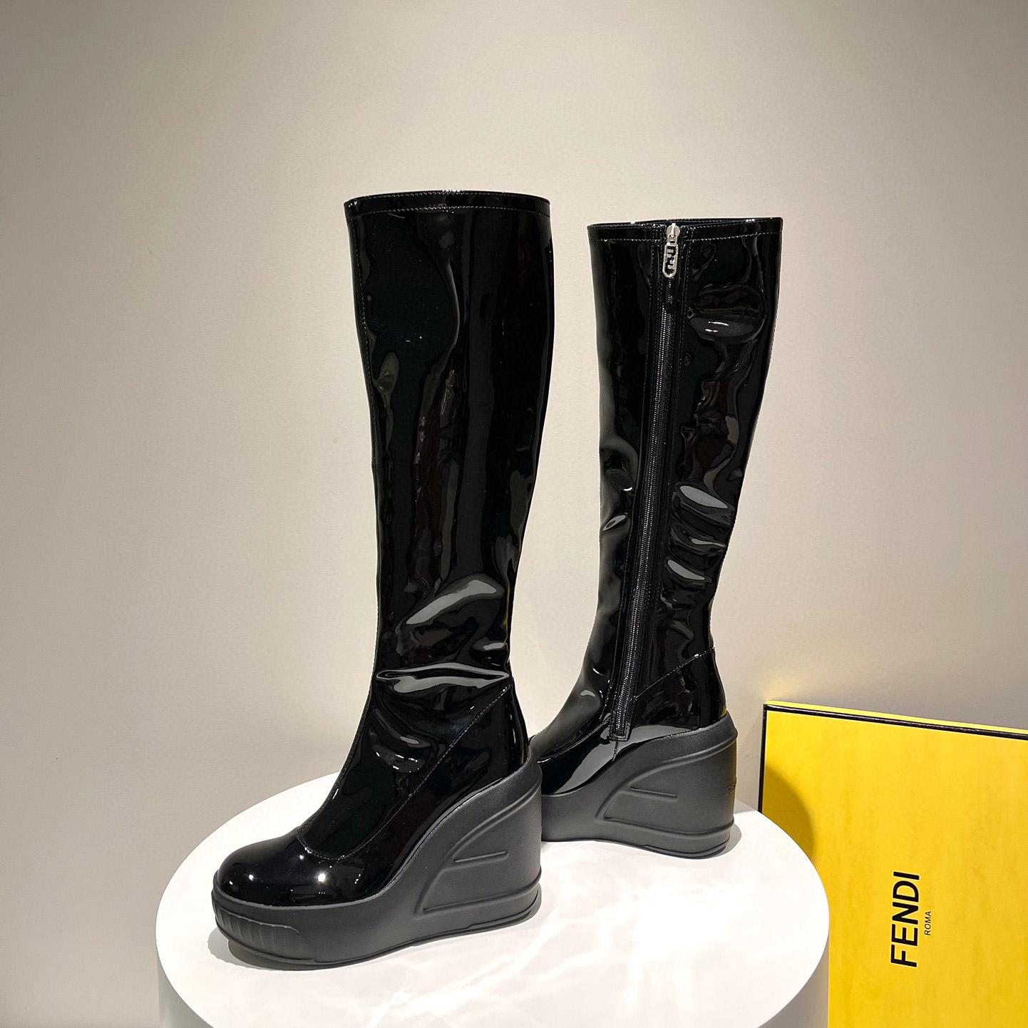 Fendi Fashion Show Black Patent Leather Boots - EUR FASHION