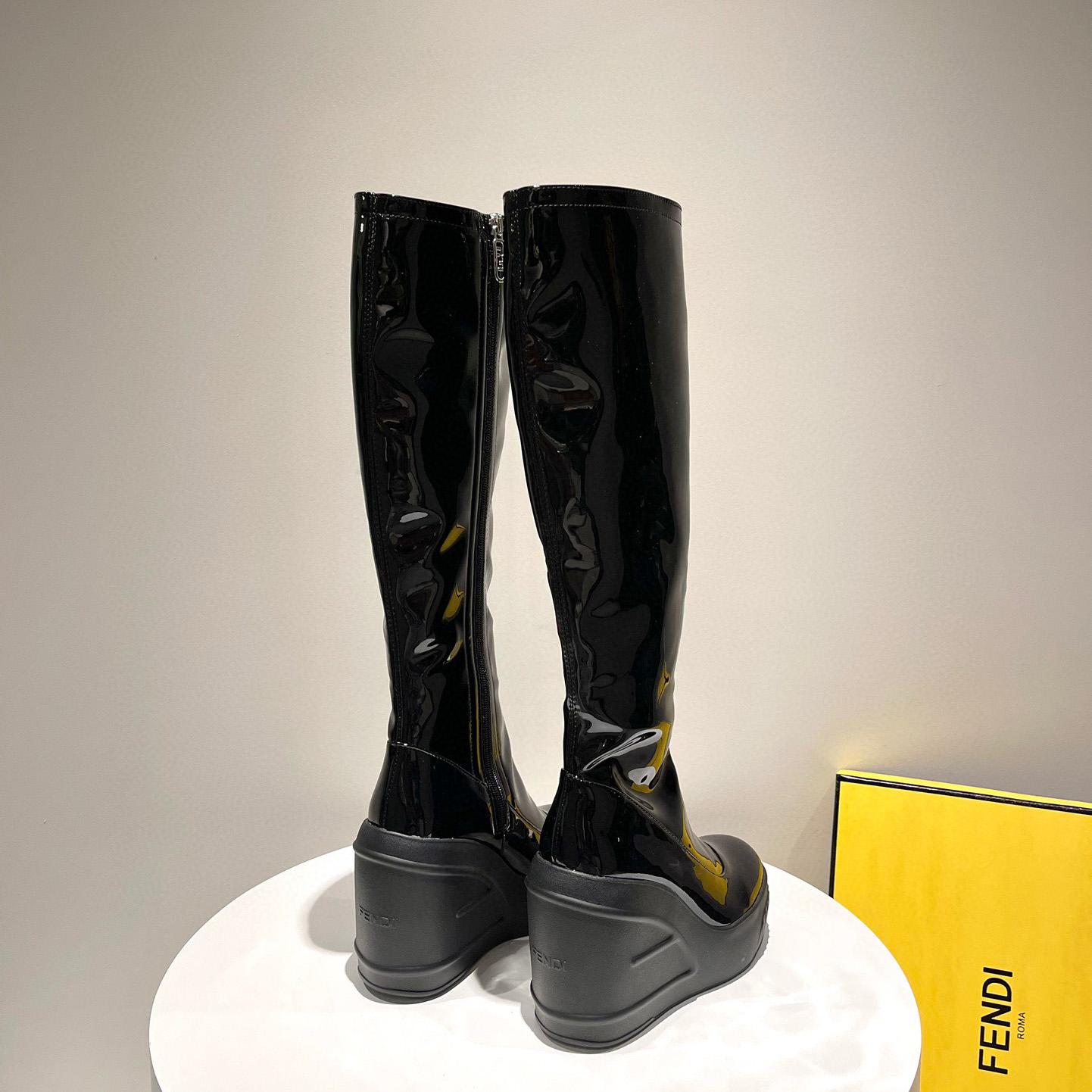 Fendi Fashion Show Black Patent Leather Boots - EUR FASHION