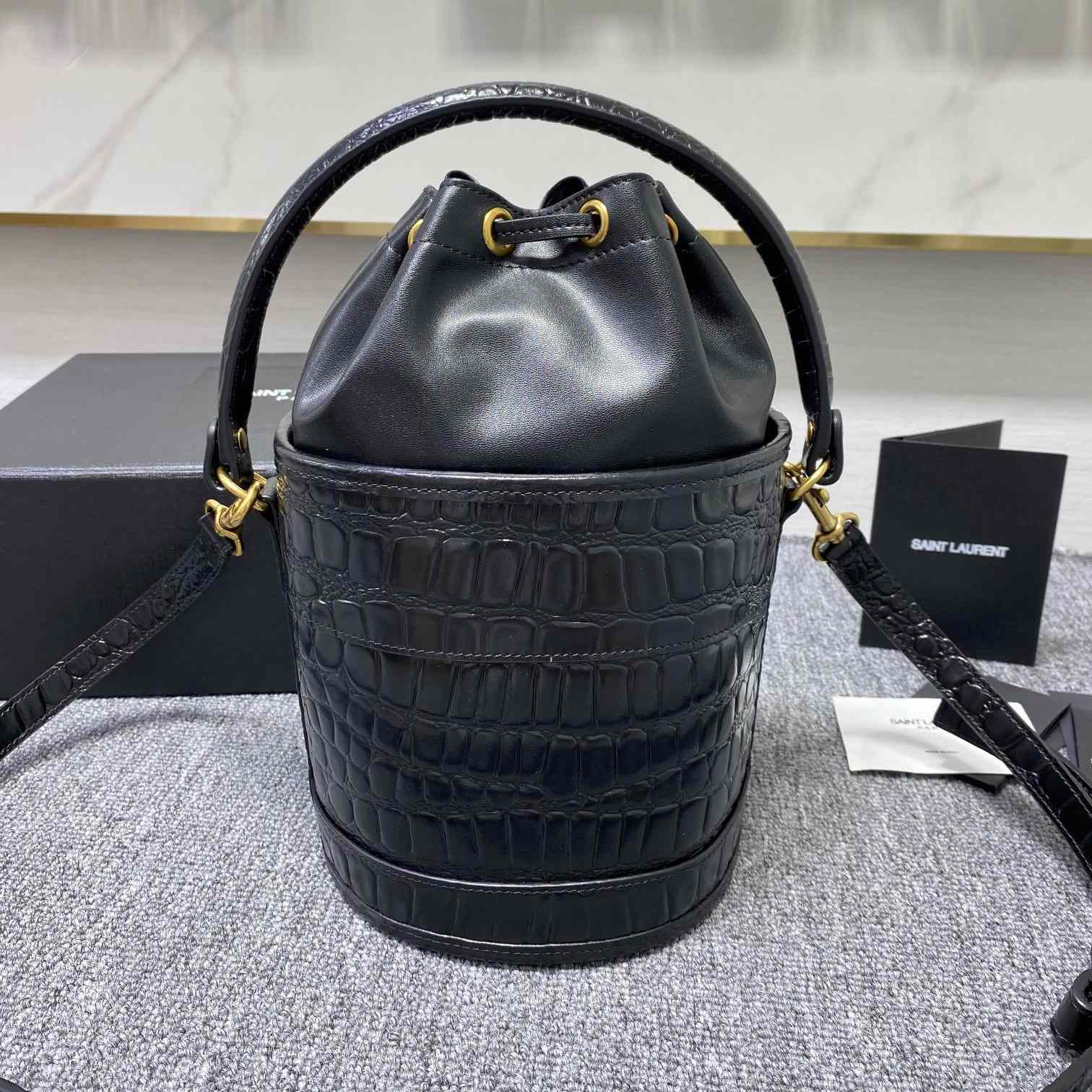 Saint Laurent Crocodile-effect Embossed Bucket Bag(16x26x16cm) - EUR FASHION