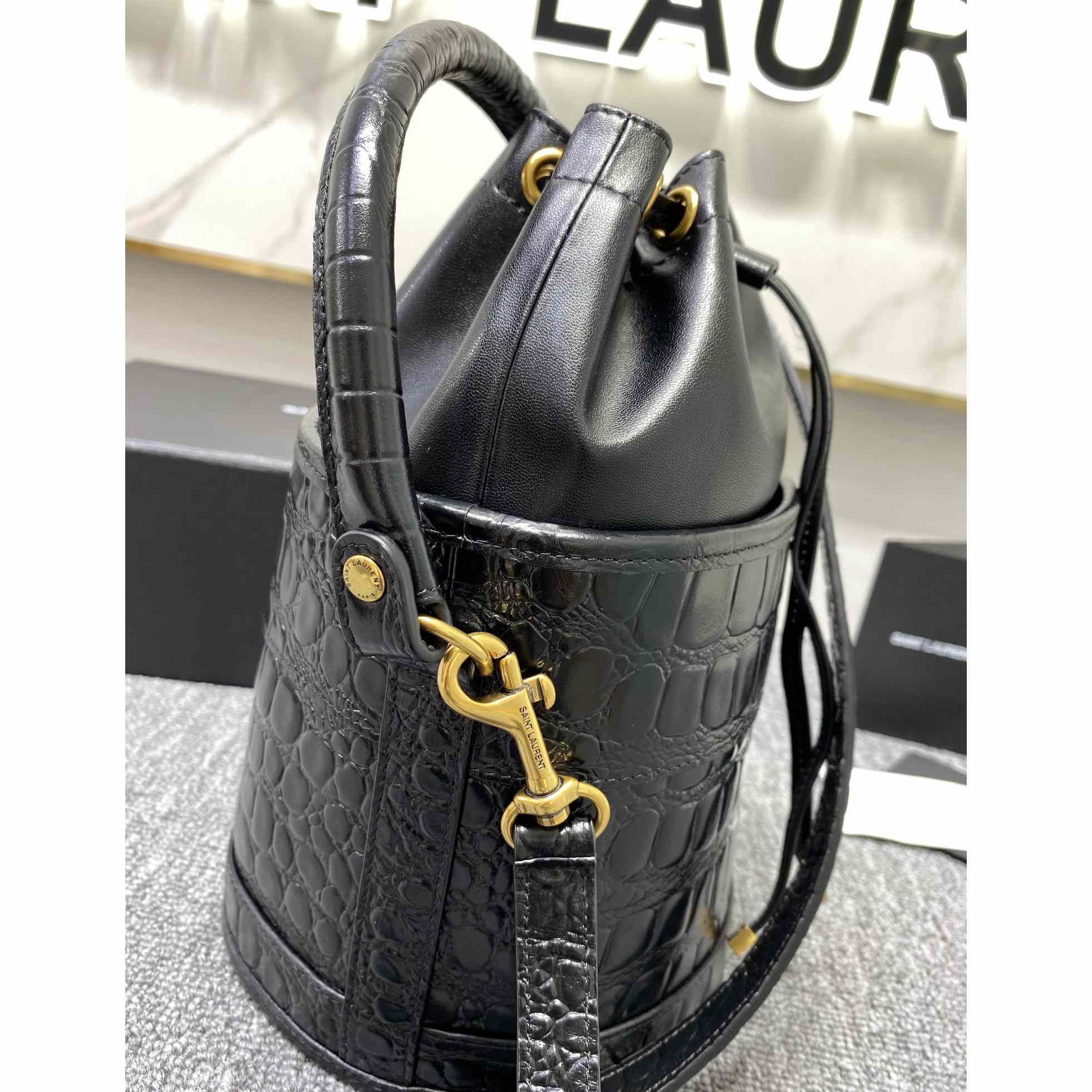 Saint Laurent Crocodile-effect Embossed Bucket Bag(16x26x16cm) - EUR FASHION