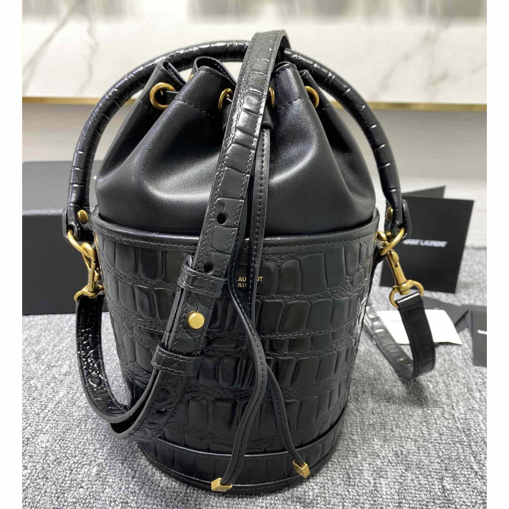 Saint Laurent Crocodile-effect Embossed Bucket Bag(16x26x16cm) - EUR FASHION