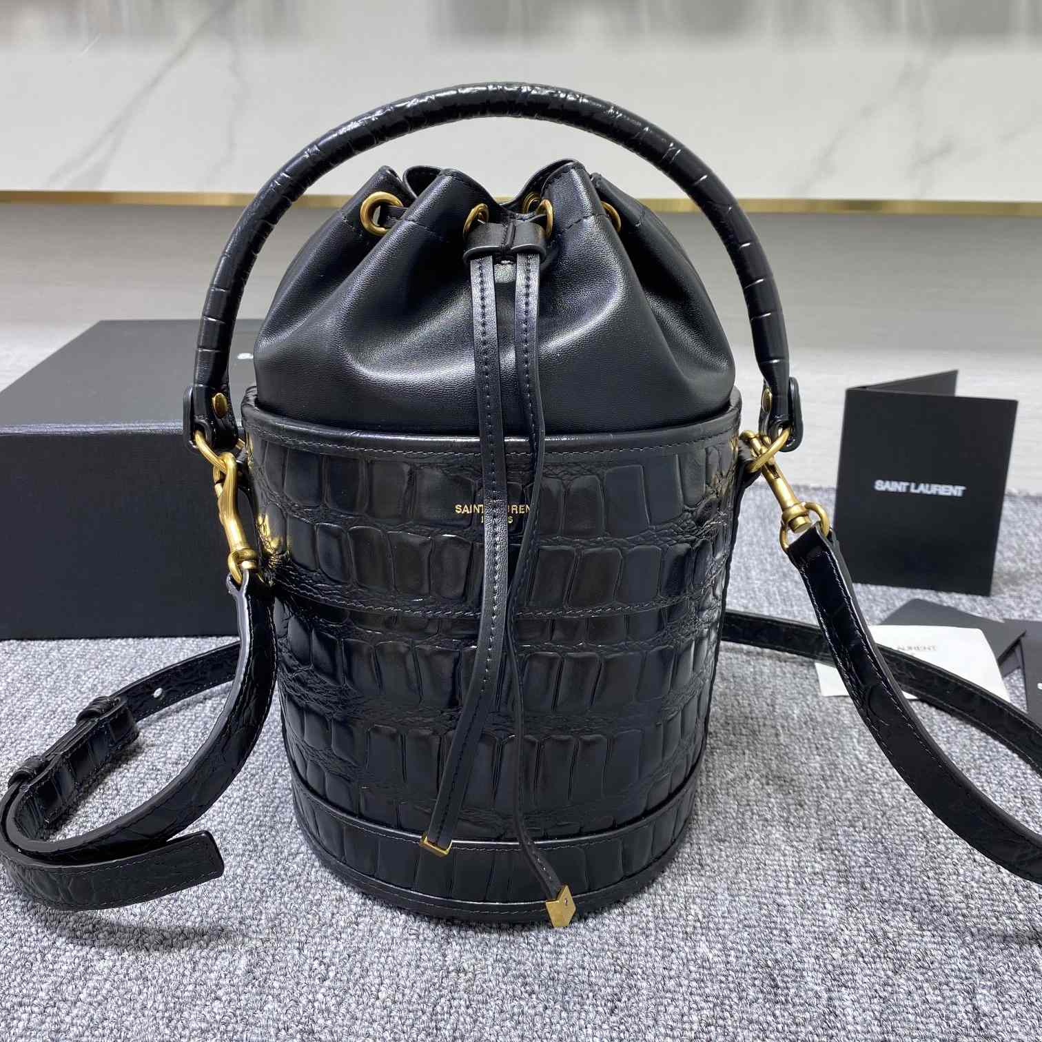 Saint Laurent Crocodile-effect Embossed Bucket Bag(16x26x16cm) - EUR FASHION