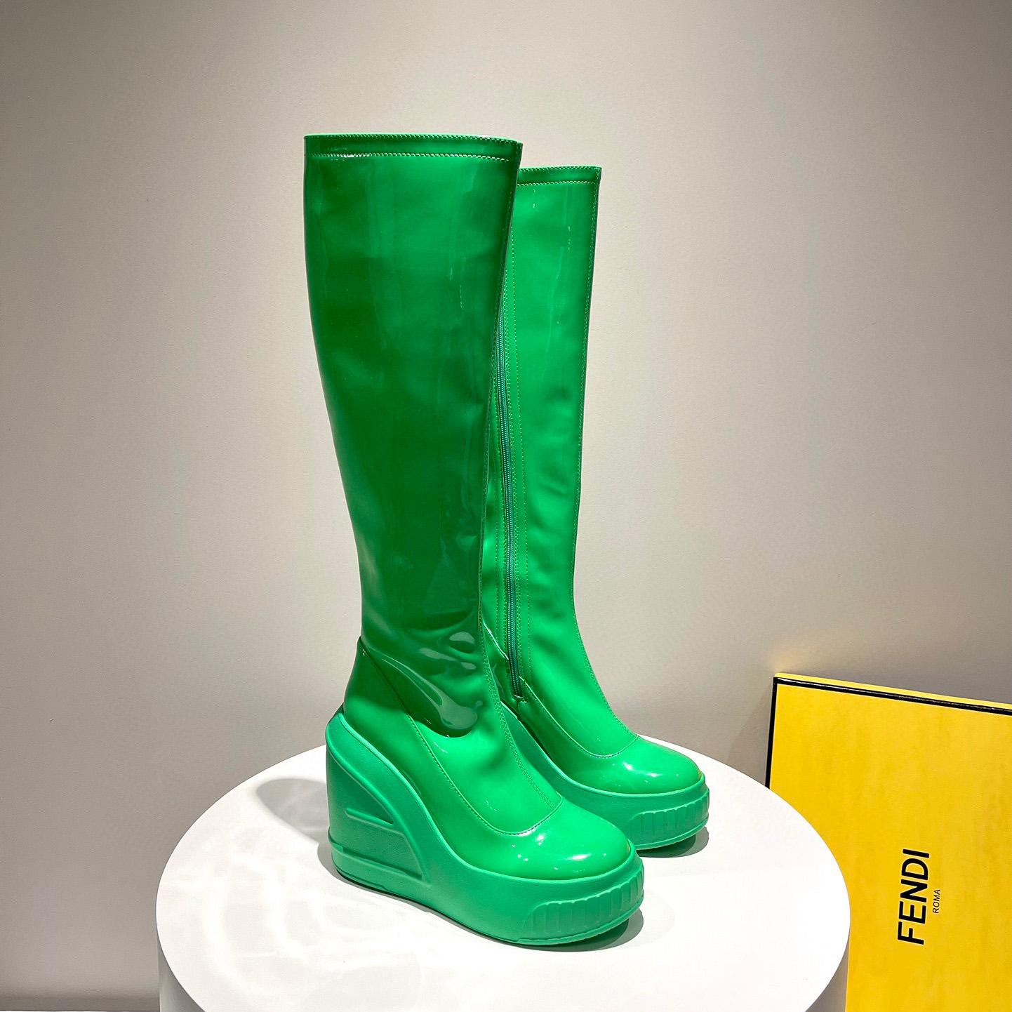 Fendi Fashion Show Green Patent Leather Boots - EUR FASHION