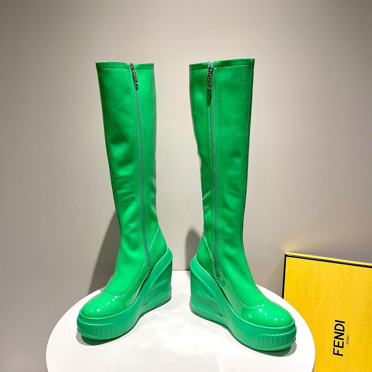 Fendi Fashion Show Green Patent Leather Boots - EUR FASHION