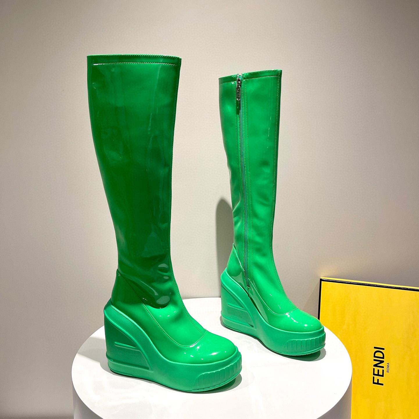 Fendi Fashion Show Green Patent Leather Boots - EUR FASHION