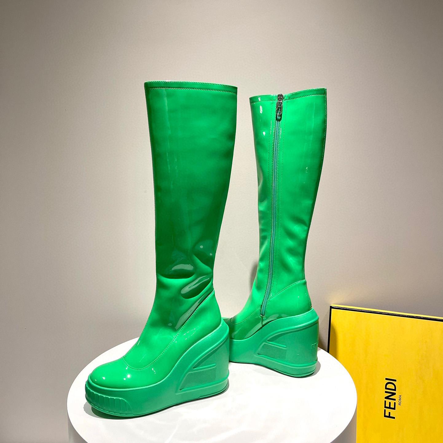 Fendi Fashion Show Green Patent Leather Boots - EUR FASHION