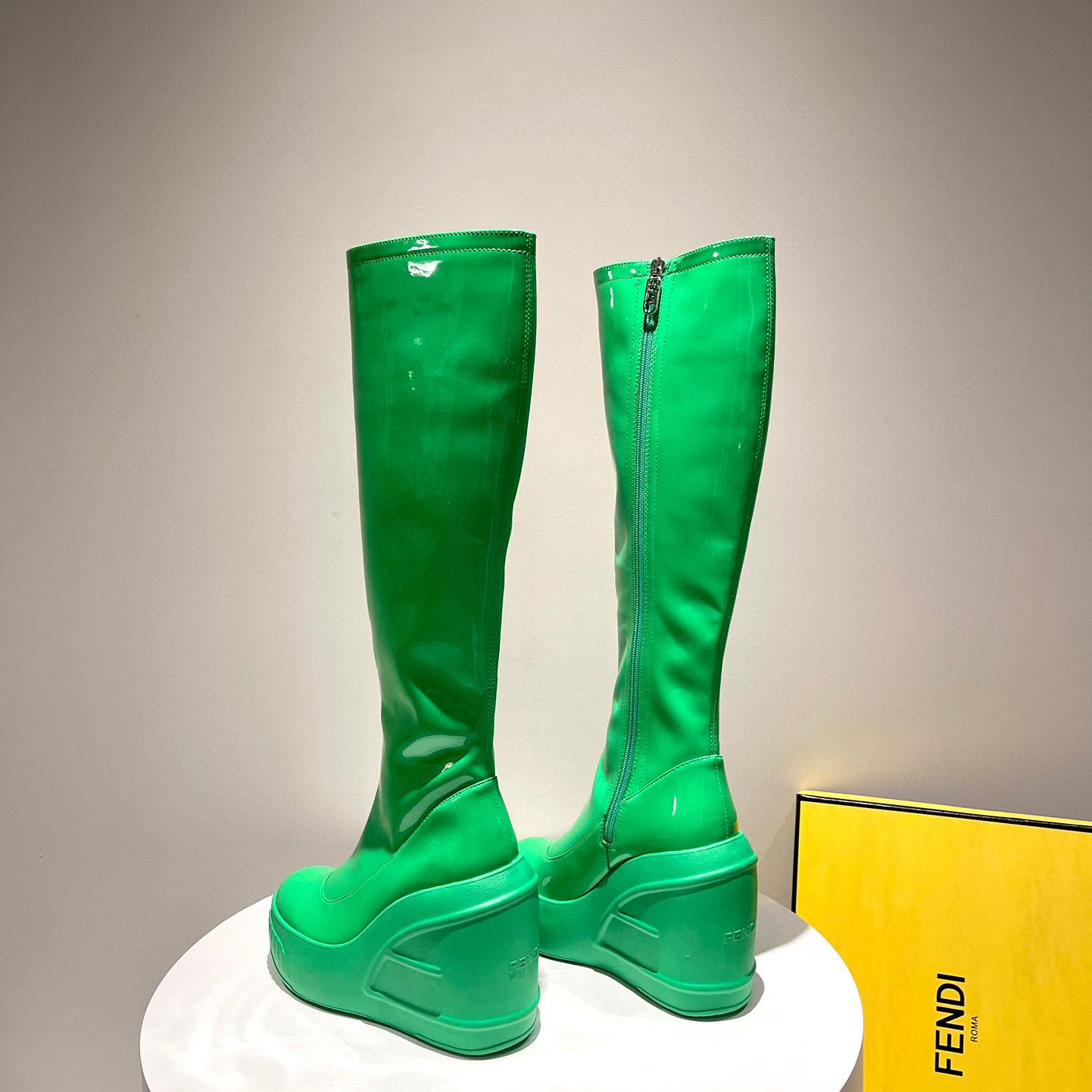 Fendi Fashion Show Green Patent Leather Boots - EUR FASHION