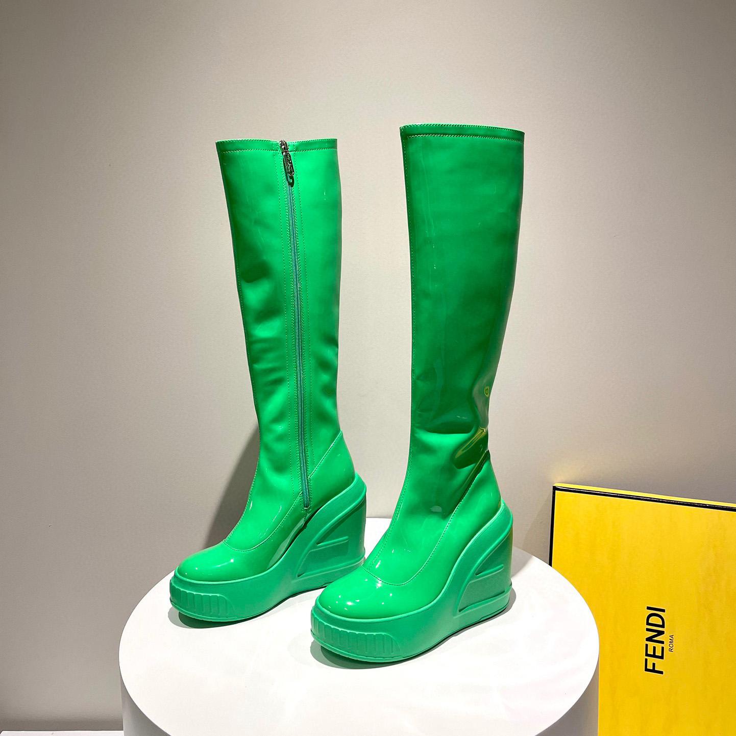 Fendi Fashion Show Green Patent Leather Boots - EUR FASHION