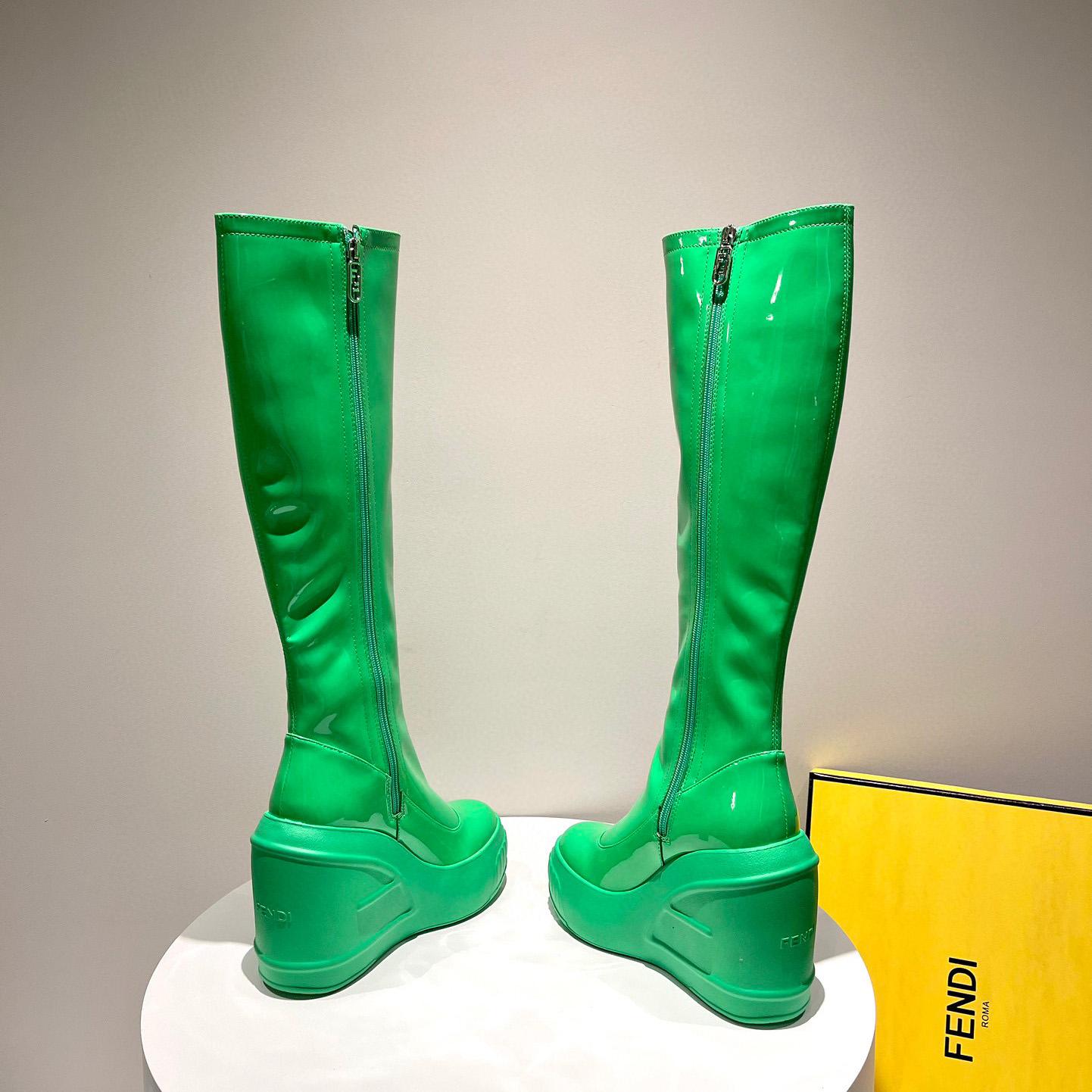 Fendi Fashion Show Green Patent Leather Boots - EUR FASHION