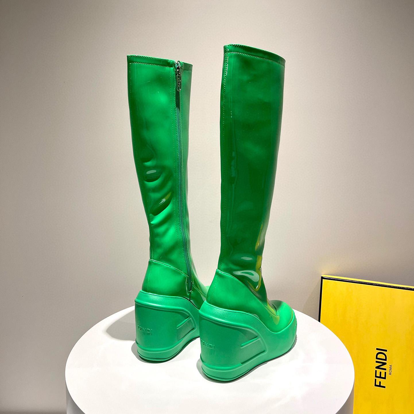 Fendi Fashion Show Green Patent Leather Boots - EUR FASHION