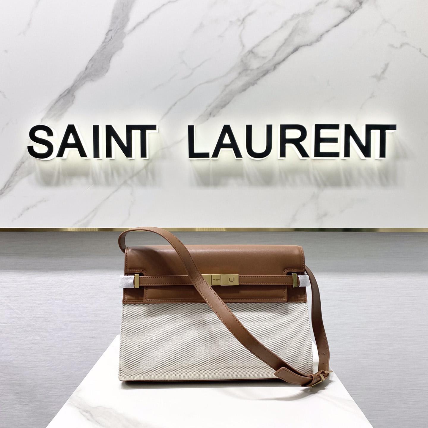 Saint Laurent Manhattan Shoulder Bag In Canvas And Leather - EUR FASHION