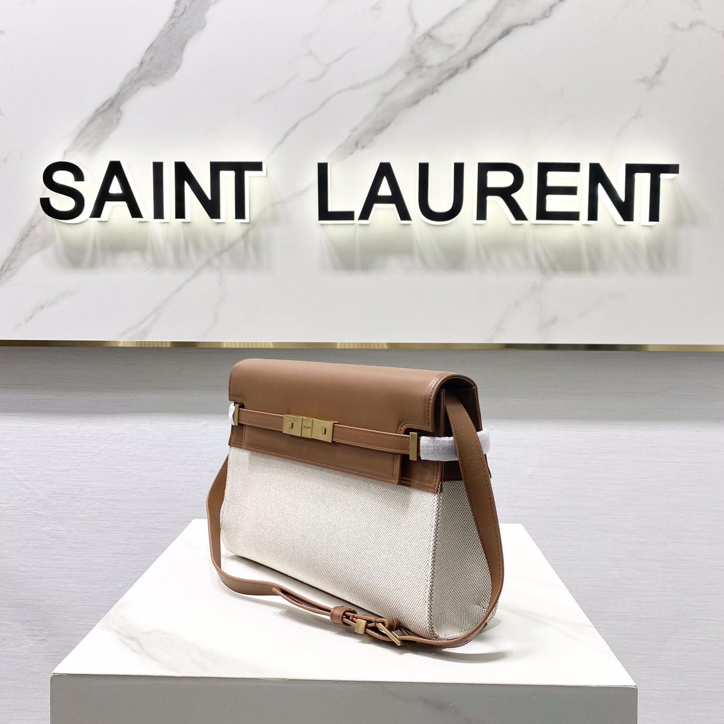 Saint Laurent Manhattan Shoulder Bag In Canvas And Leather - EUR FASHION