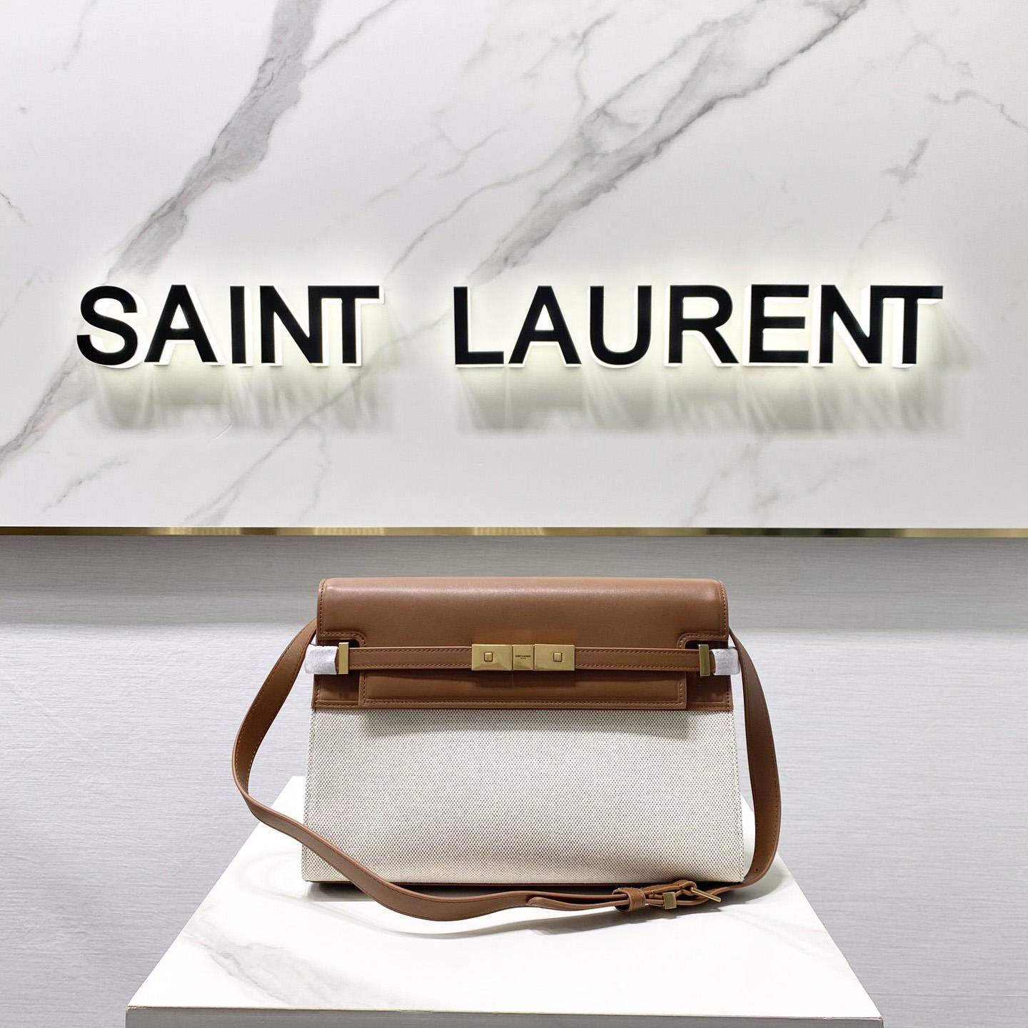 Saint Laurent Manhattan Shoulder Bag In Canvas And Leather - EUR FASHION