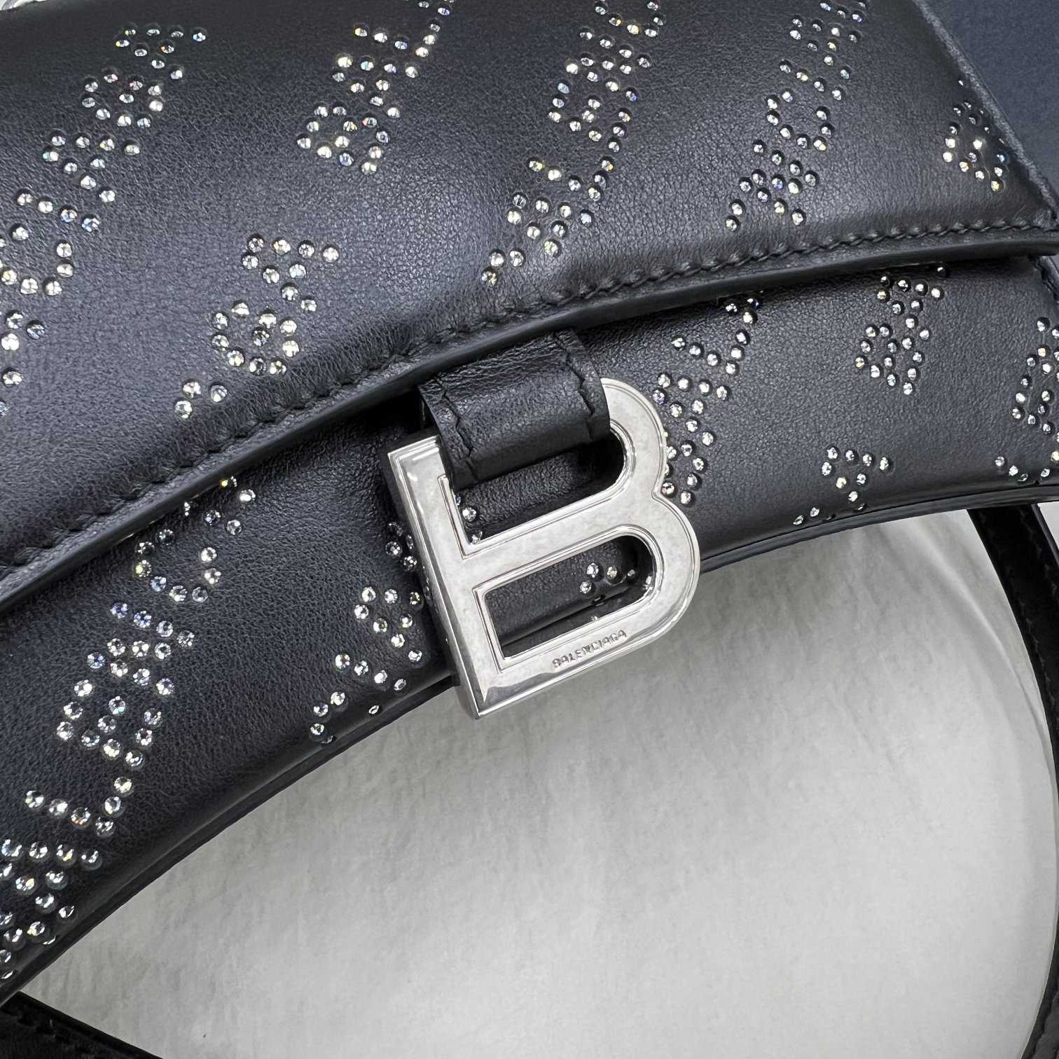 Balenciaga Women's Hourglass XS Handbag With Rhinestones In Black - EUR FASHION