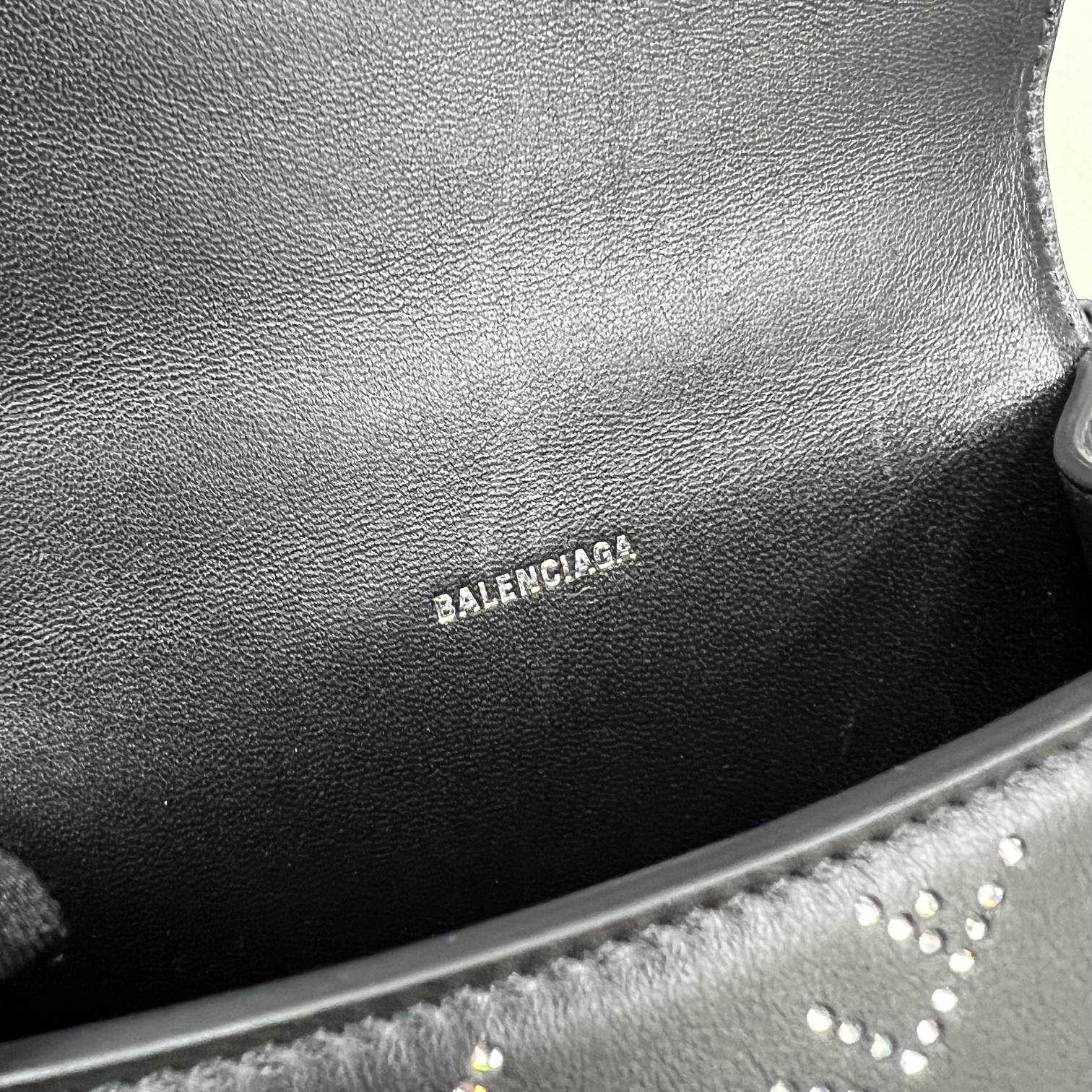 Balenciaga Women's Hourglass XS Handbag With Rhinestones In Black - EUR FASHION