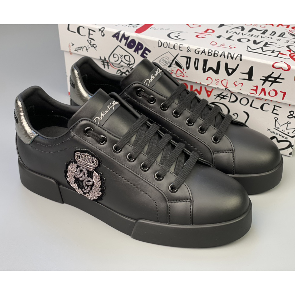 Dolce & Gabbana Calfskin Nappa Portofino Sneakers With Crown Patch - EUR FASHION