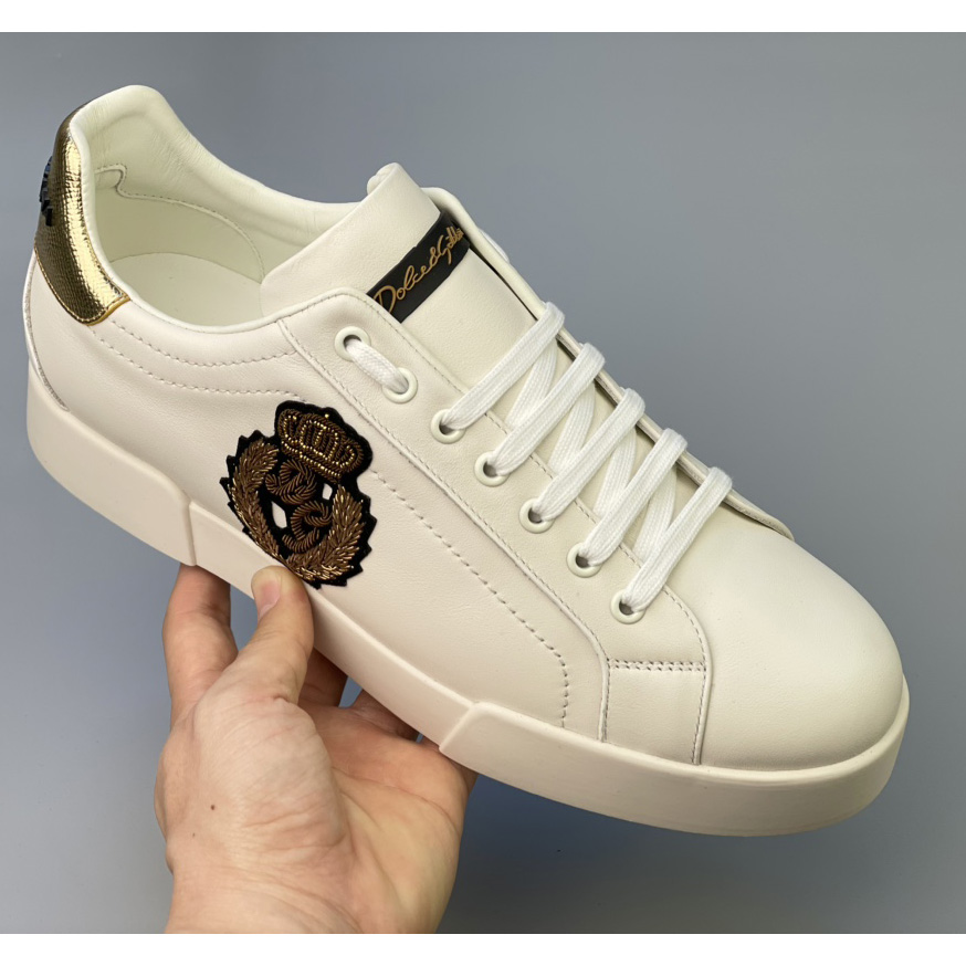 Dolce & Gabbana Calfskin Nappa Portofino Sneakers With Crown Patch - EUR FASHION