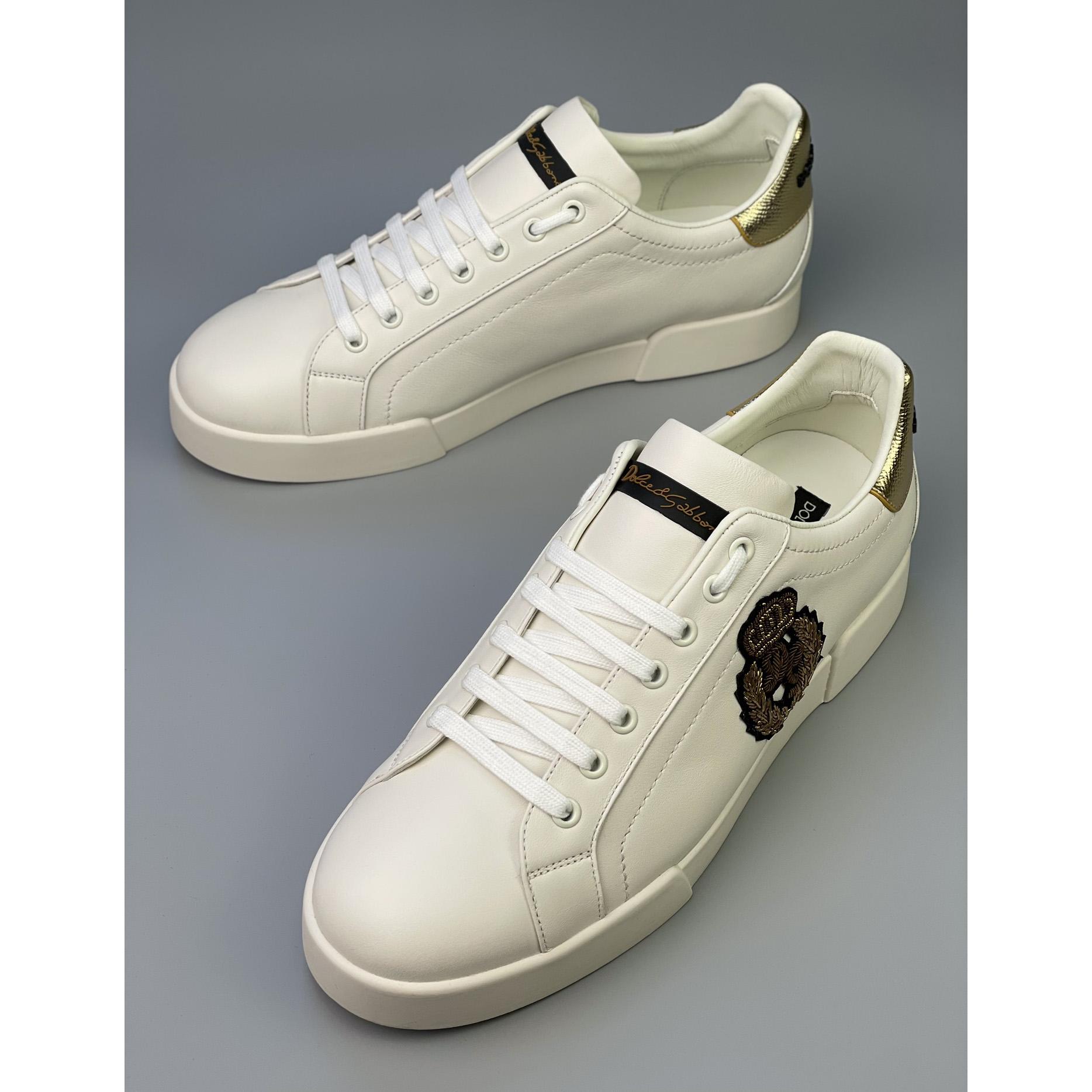 Dolce & Gabbana Calfskin Nappa Portofino Sneakers With Crown Patch - EUR FASHION