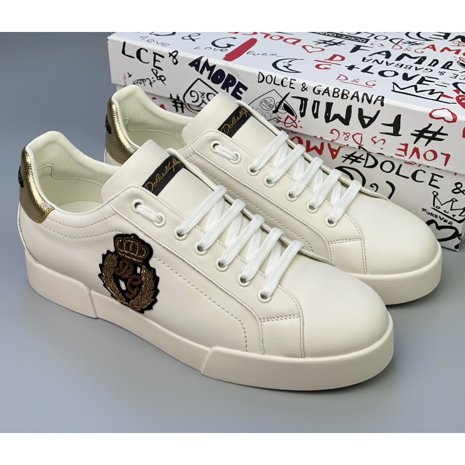 Dolce & Gabbana Calfskin Nappa Portofino Sneakers With Crown Patch - EUR FASHION