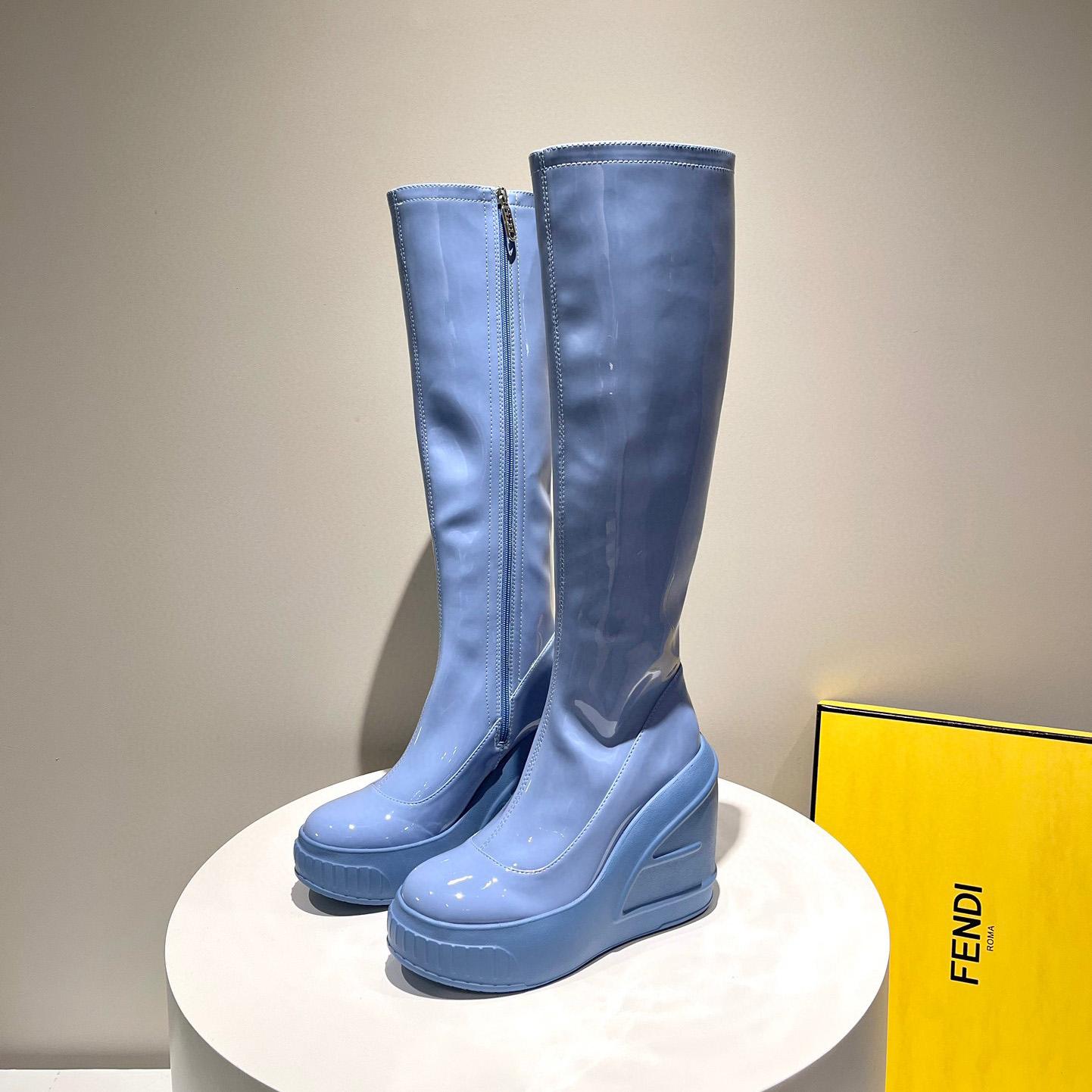 Fendi Fashion Show Blue Patent Leather Boots - EUR FASHION