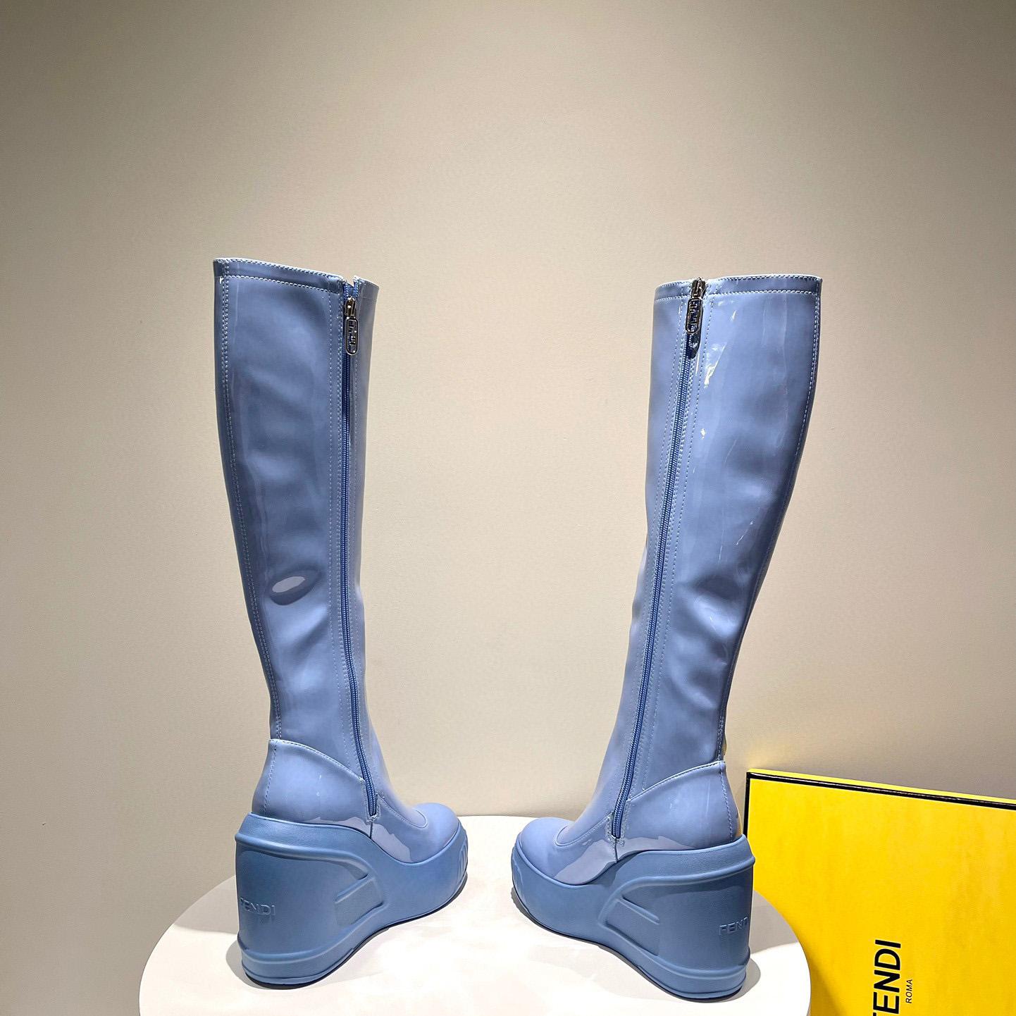 Fendi Fashion Show Blue Patent Leather Boots - EUR FASHION