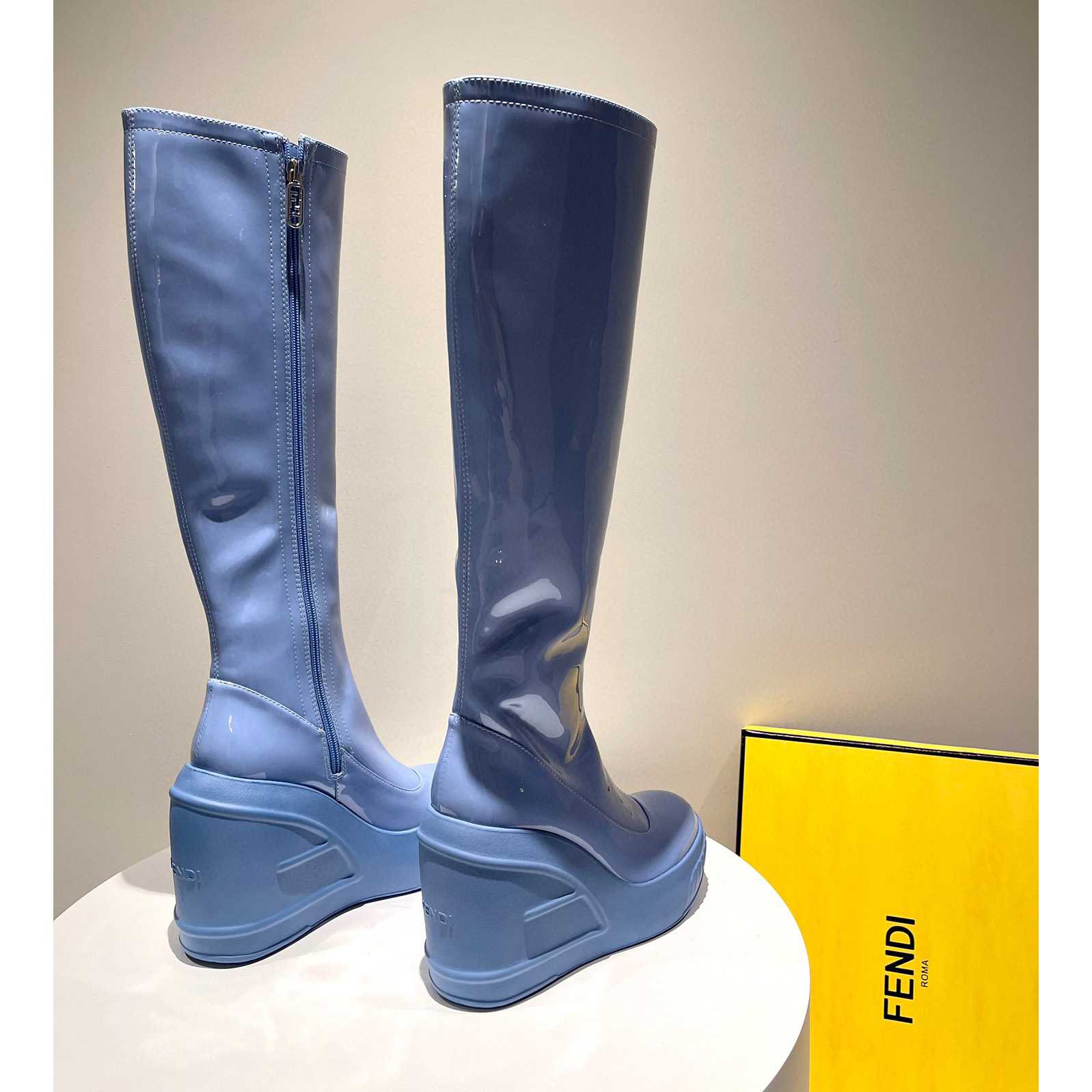 Fendi Fashion Show Blue Patent Leather Boots - EUR FASHION