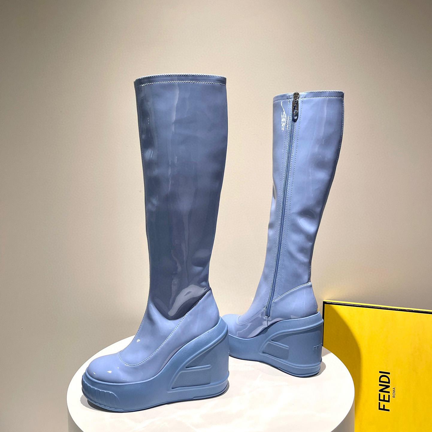 Fendi Fashion Show Blue Patent Leather Boots - EUR FASHION