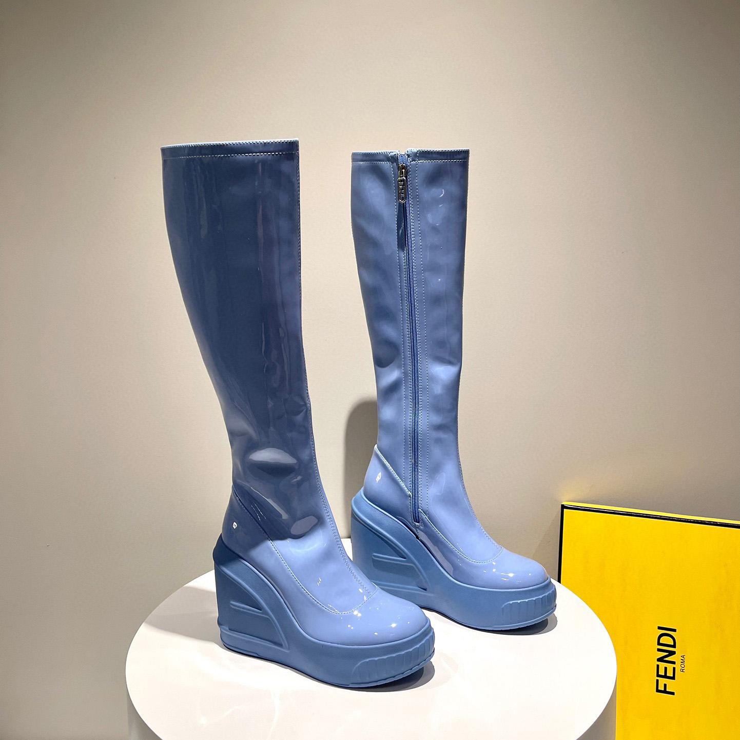 Fendi Fashion Show Blue Patent Leather Boots - EUR FASHION