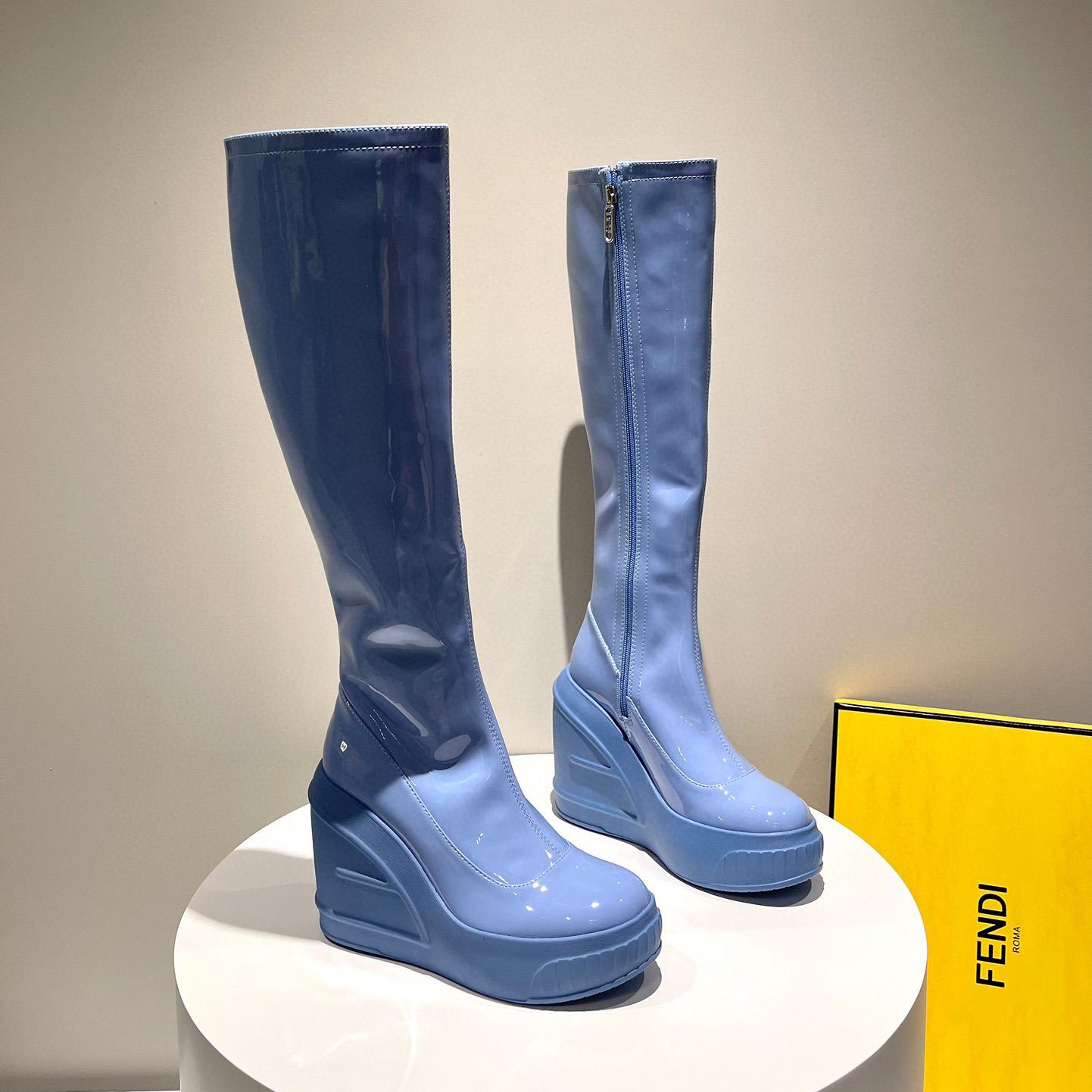 Fendi Fashion Show Blue Patent Leather Boots - EUR FASHION