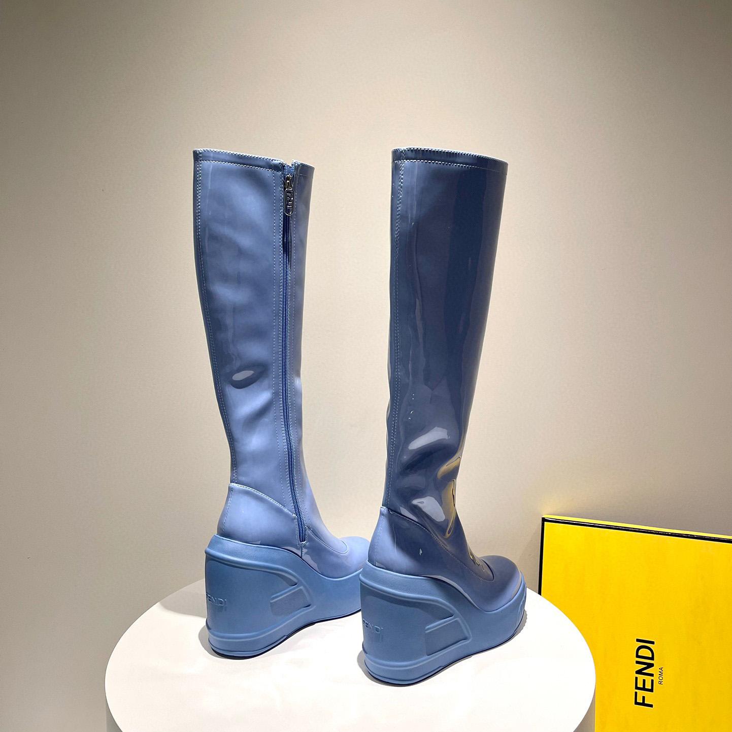 Fendi Fashion Show Blue Patent Leather Boots - EUR FASHION