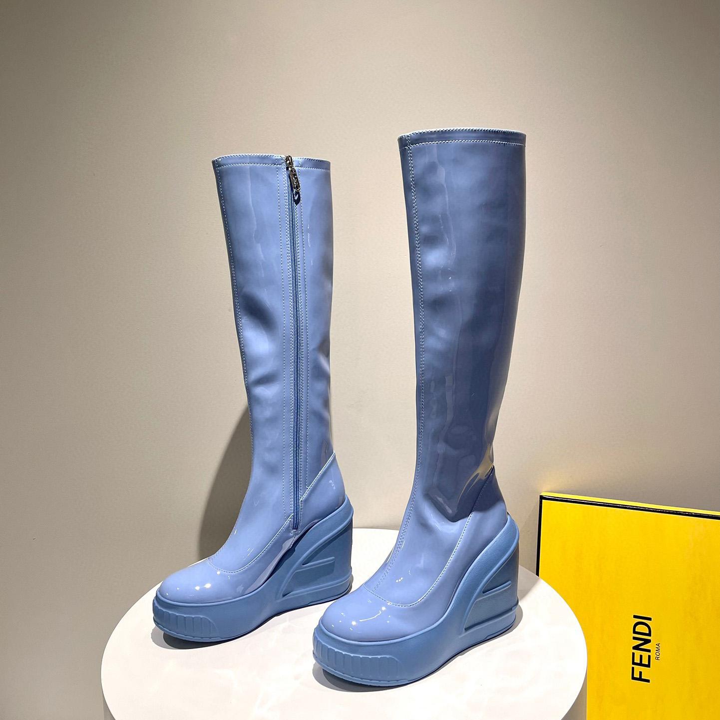 Fendi Fashion Show Blue Patent Leather Boots - EUR FASHION