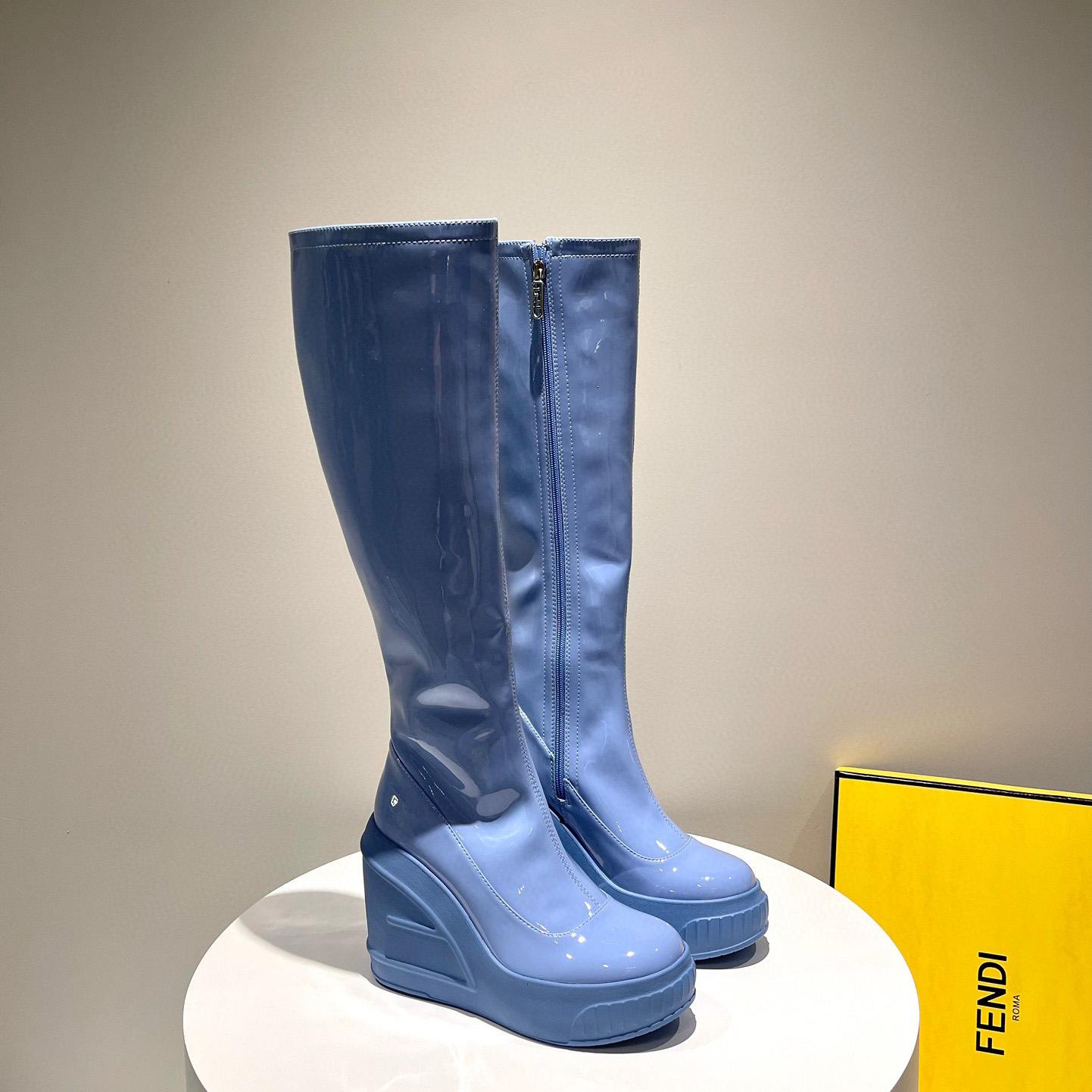 Fendi Fashion Show Blue Patent Leather Boots - EUR FASHION