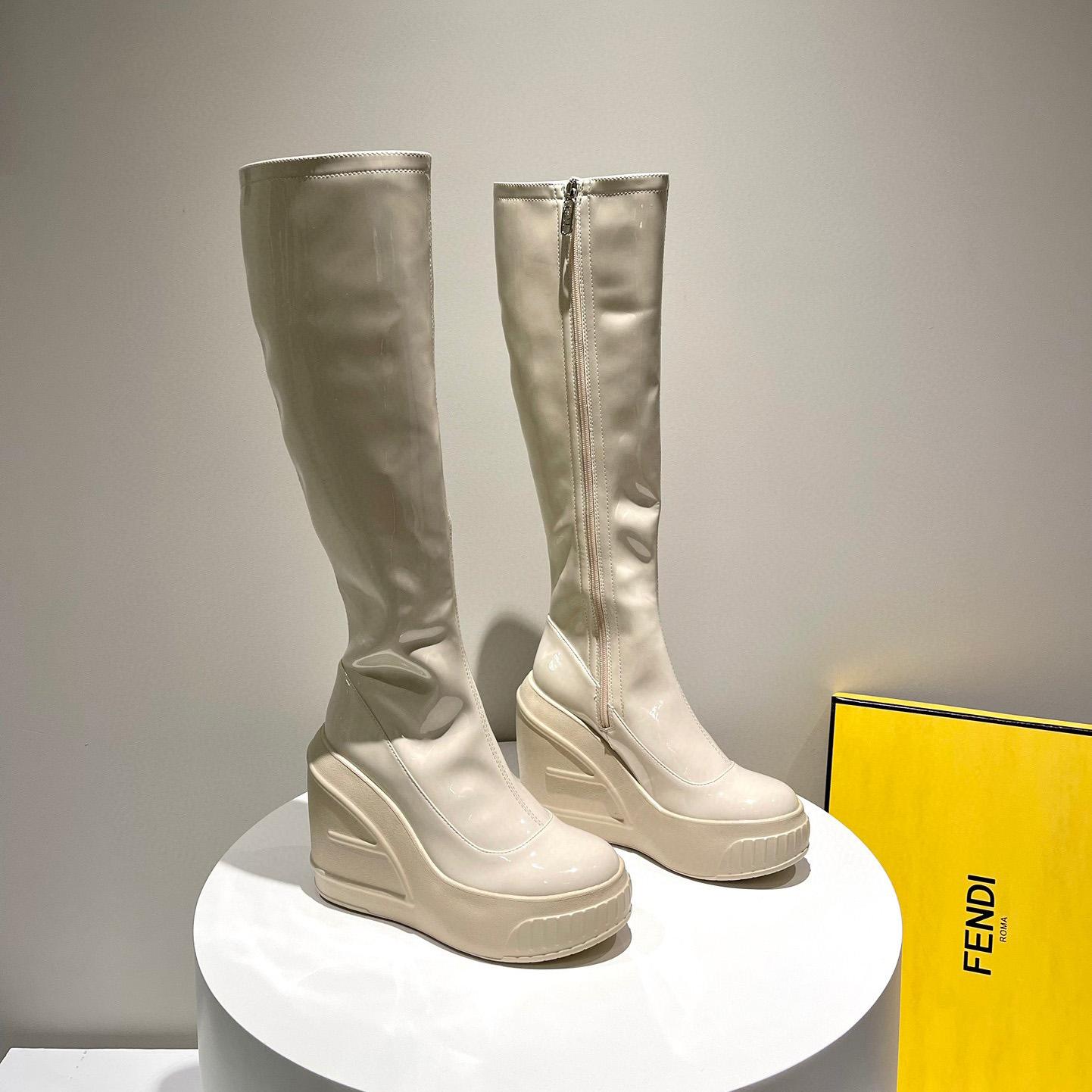 Fendi Fashion Show White Patent Leather Boots - EUR FASHION