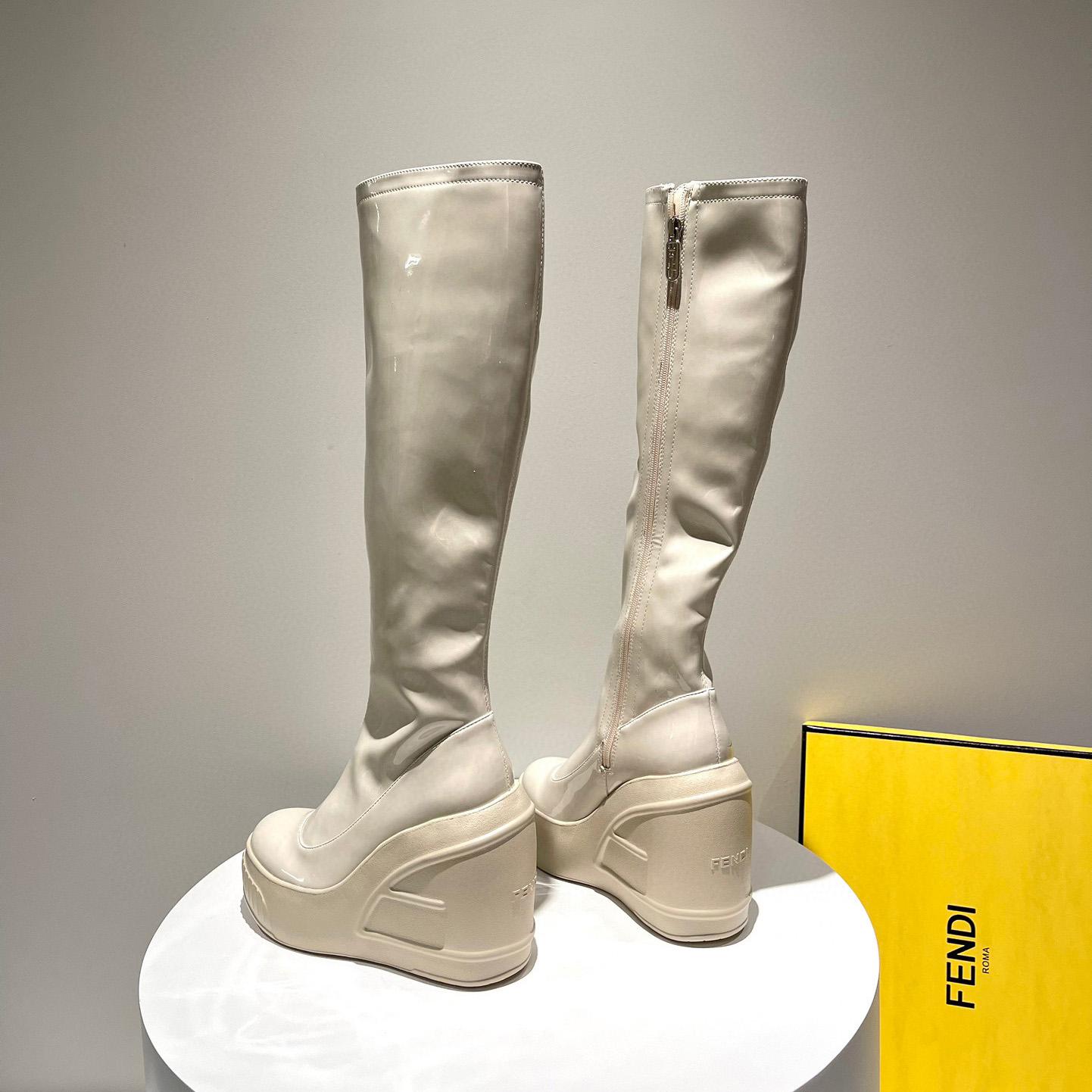 Fendi Fashion Show White Patent Leather Boots - EUR FASHION