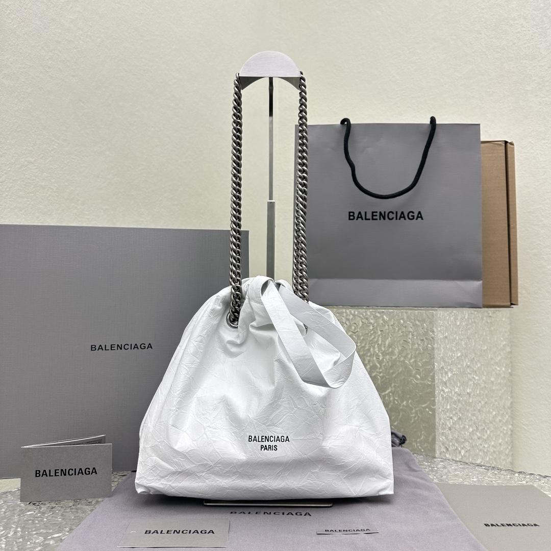 Balenciaga Women's Crush Small Tote Bag In Optic White - EUR FASHION