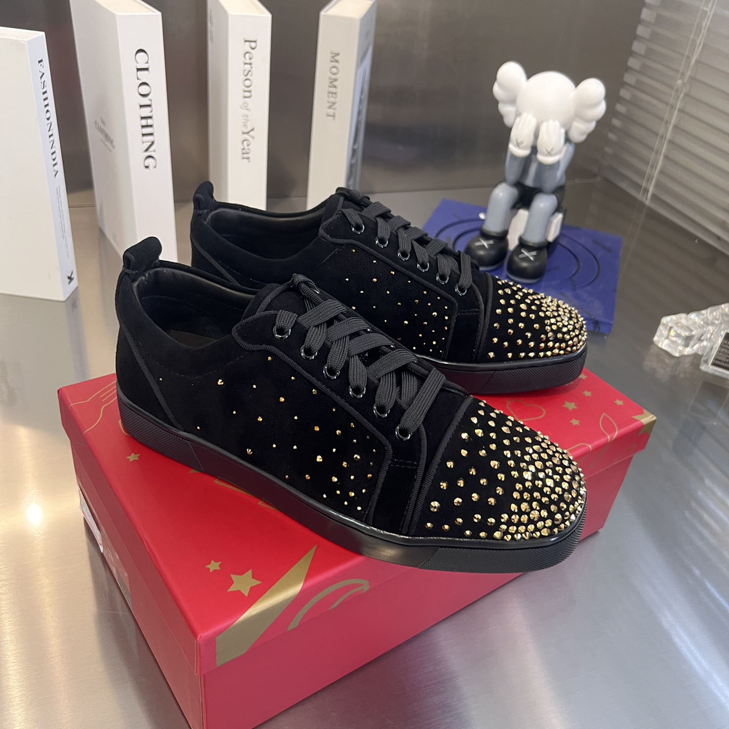 Christian Louboutin Men's Degralouis Junior Strass Flat Low-Top Sneakers - EUR FASHION