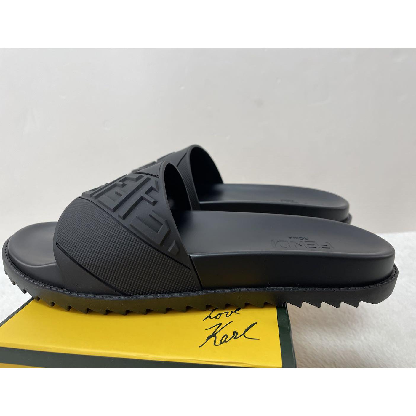 Fendi Black Rubber Footbed Slides - EUR FASHION