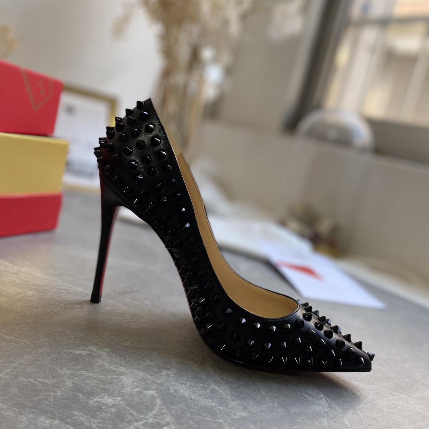 Christian Louboutin Black Patent Leather Pigalle Spikes Pumps   85mm - EUR FASHION