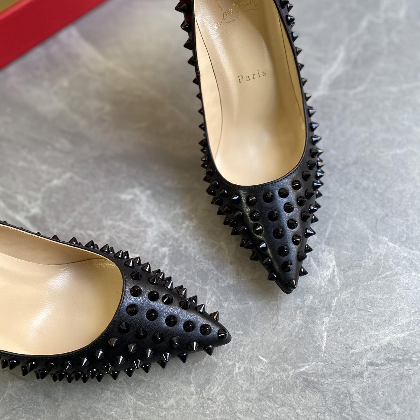 Christian Louboutin Black Patent Leather Pigalle Spikes Pumps   85mm - EUR FASHION