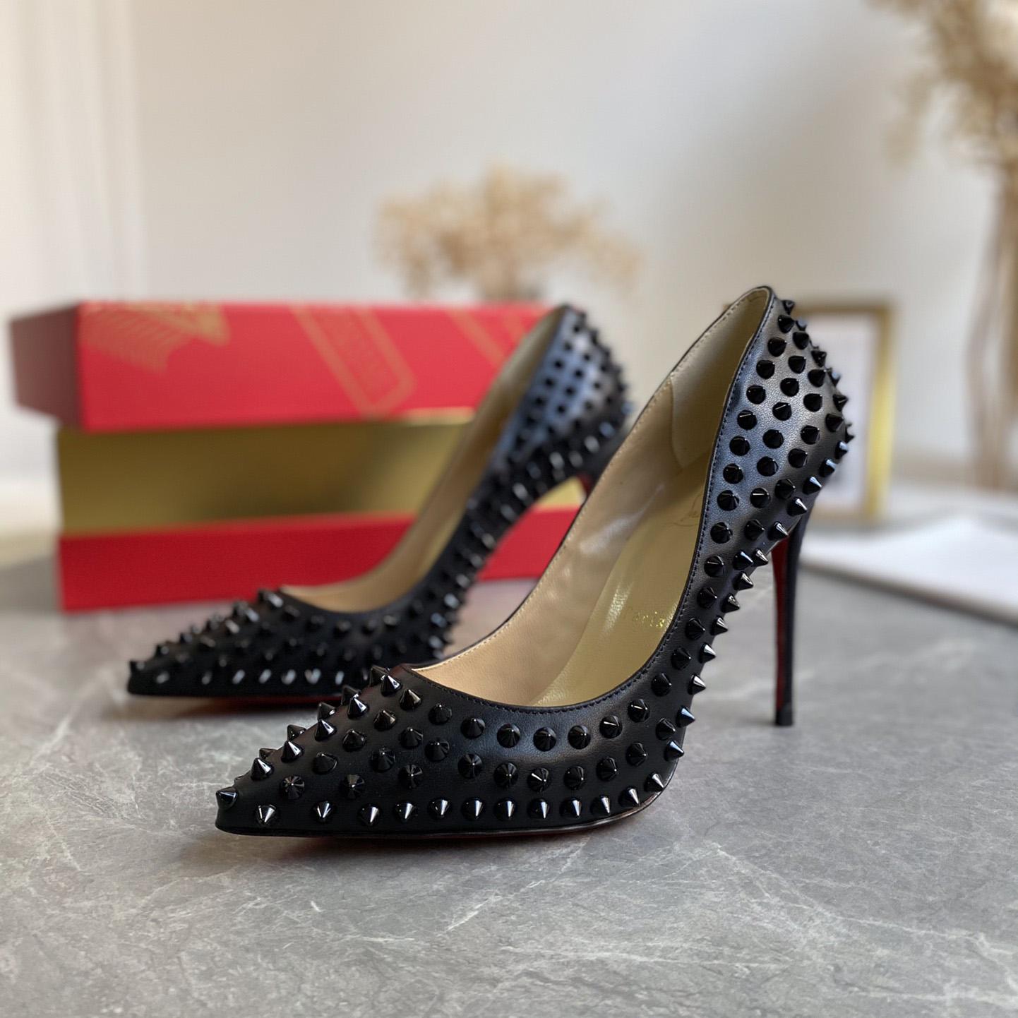 Christian Louboutin Black Patent Leather Pigalle Spikes Pumps   85mm - EUR FASHION