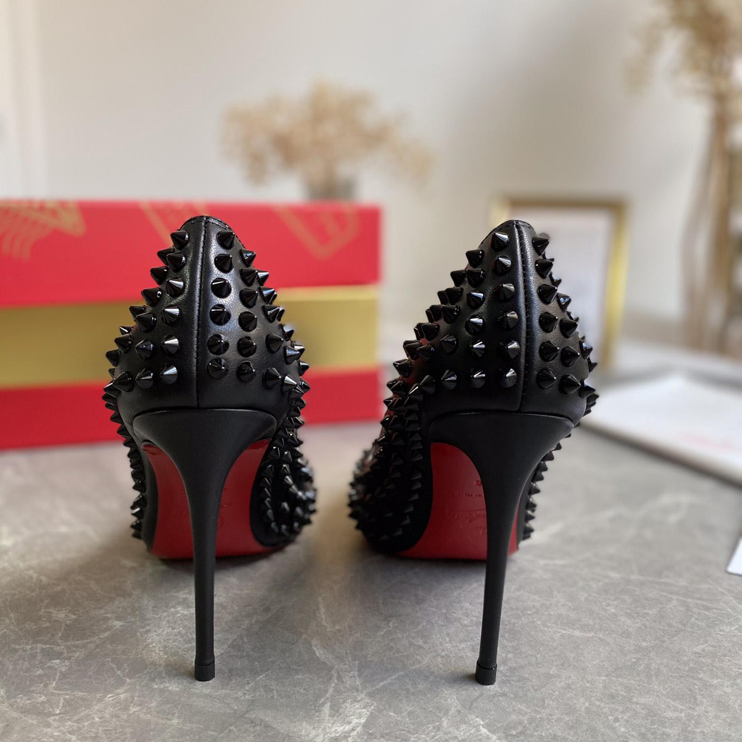 Christian Louboutin Black Patent Leather Pigalle Spikes Pumps   85mm - EUR FASHION