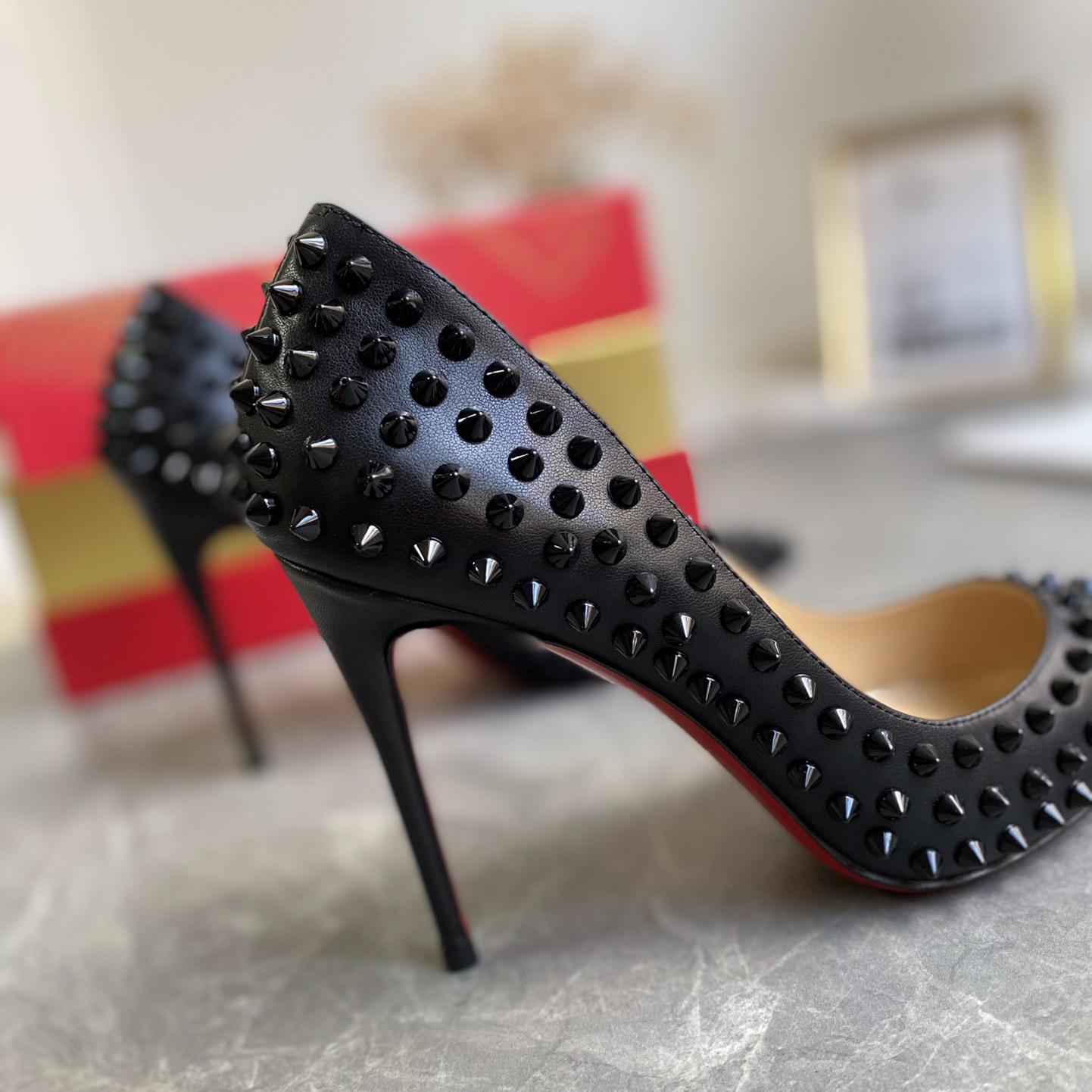 Christian Louboutin Black Patent Leather Pigalle Spikes Pumps   85mm - EUR FASHION