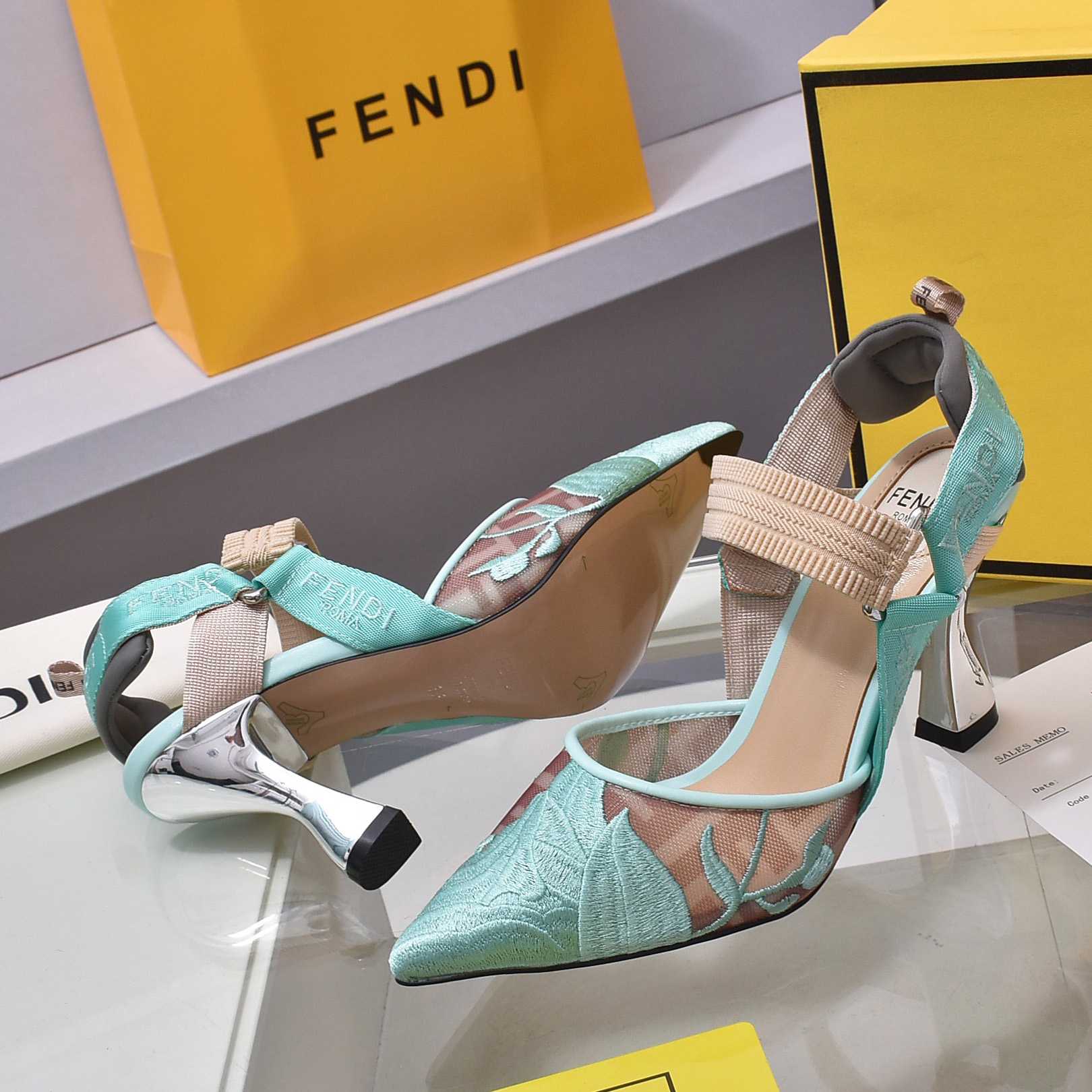 Fendi Colibrì Beige Mesh High-heeled Slingbacks - EUR FASHION