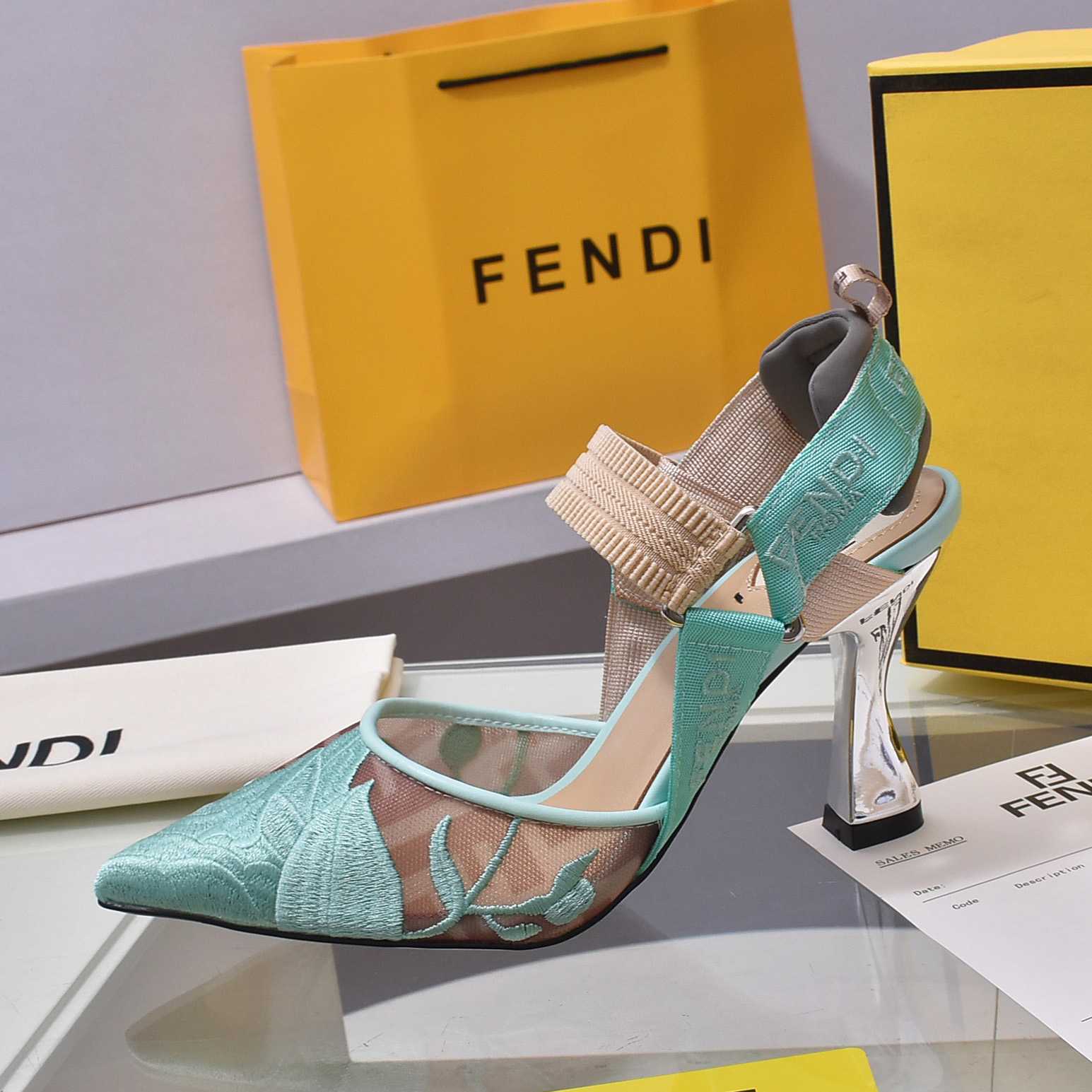 Fendi Colibrì Beige Mesh High-heeled Slingbacks - EUR FASHION