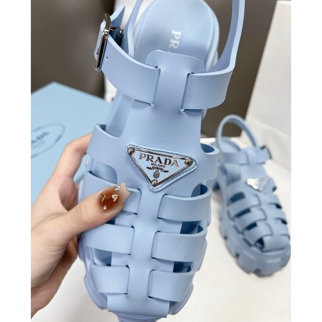 Prada Women's Light-blue Rubber Sandals - EUR FASHION