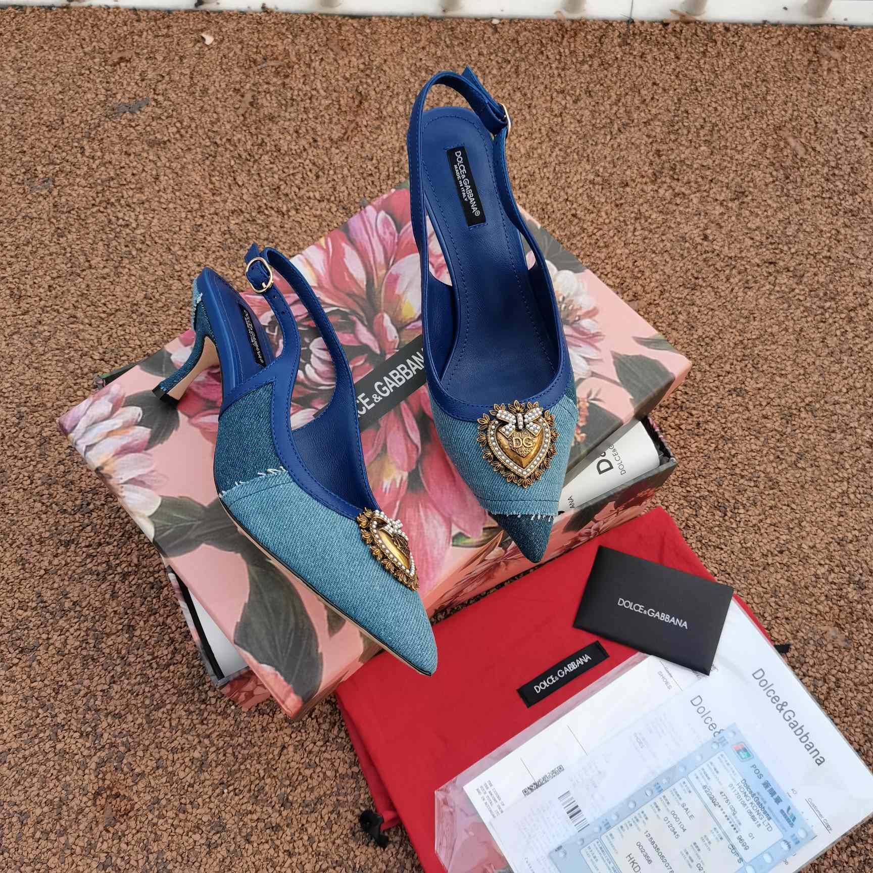 Dolce & Gabbana Devotion Slingbacks In Patchwork Denim - EUR FASHION